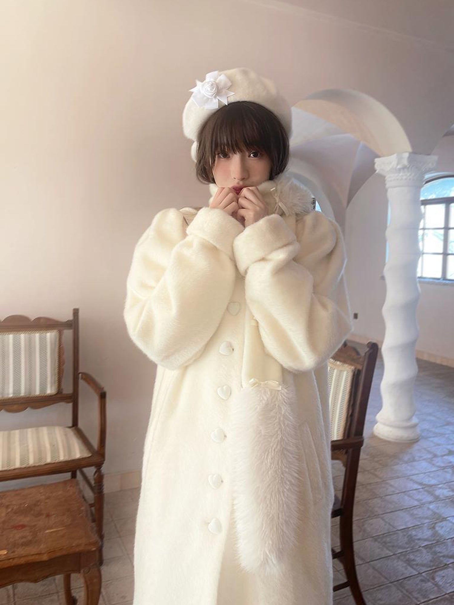 Daytoday Vintage Puff Sleeve Long Coat With Quilted Warmth