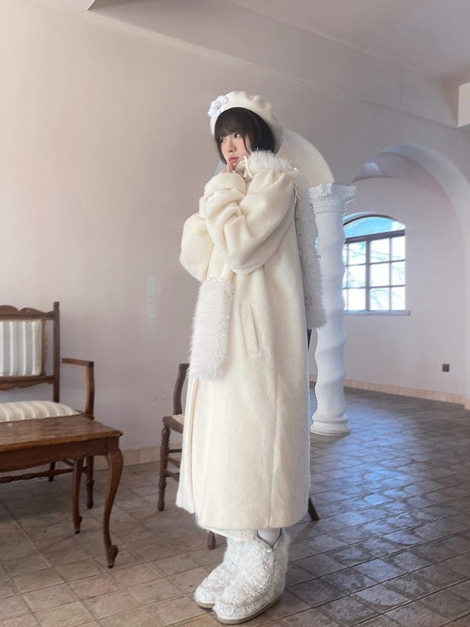 Daytoday Vintage Puff Sleeve Long Coat With Quilted Warmth