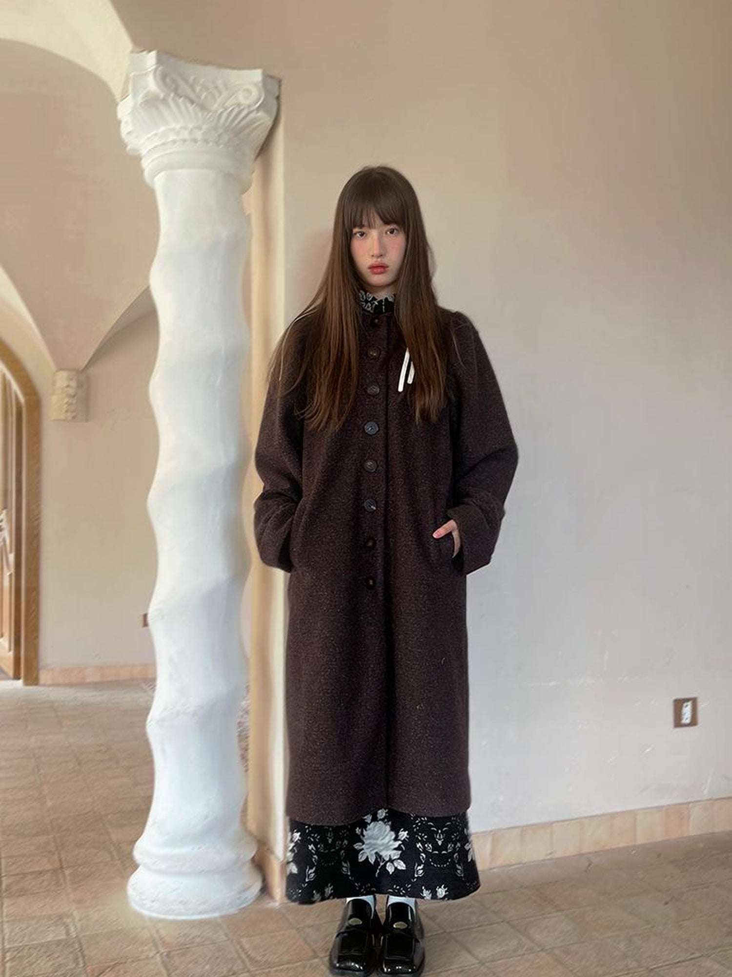 Daytoday Vintage Puff Sleeve Long Coat With Quilted Warmth