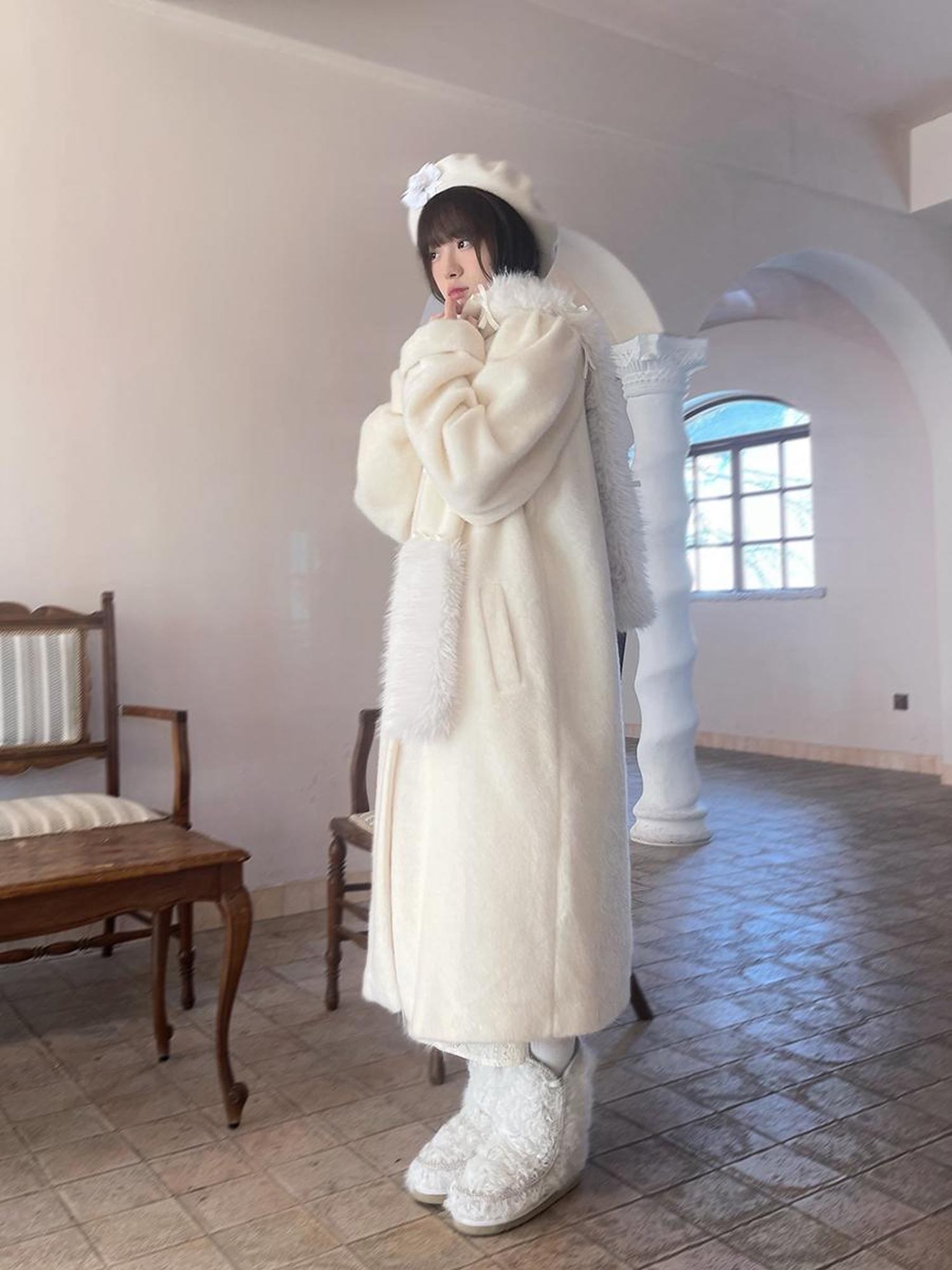 Daytoday Vintage Puff Sleeve Long Coat With Quilted Warmth