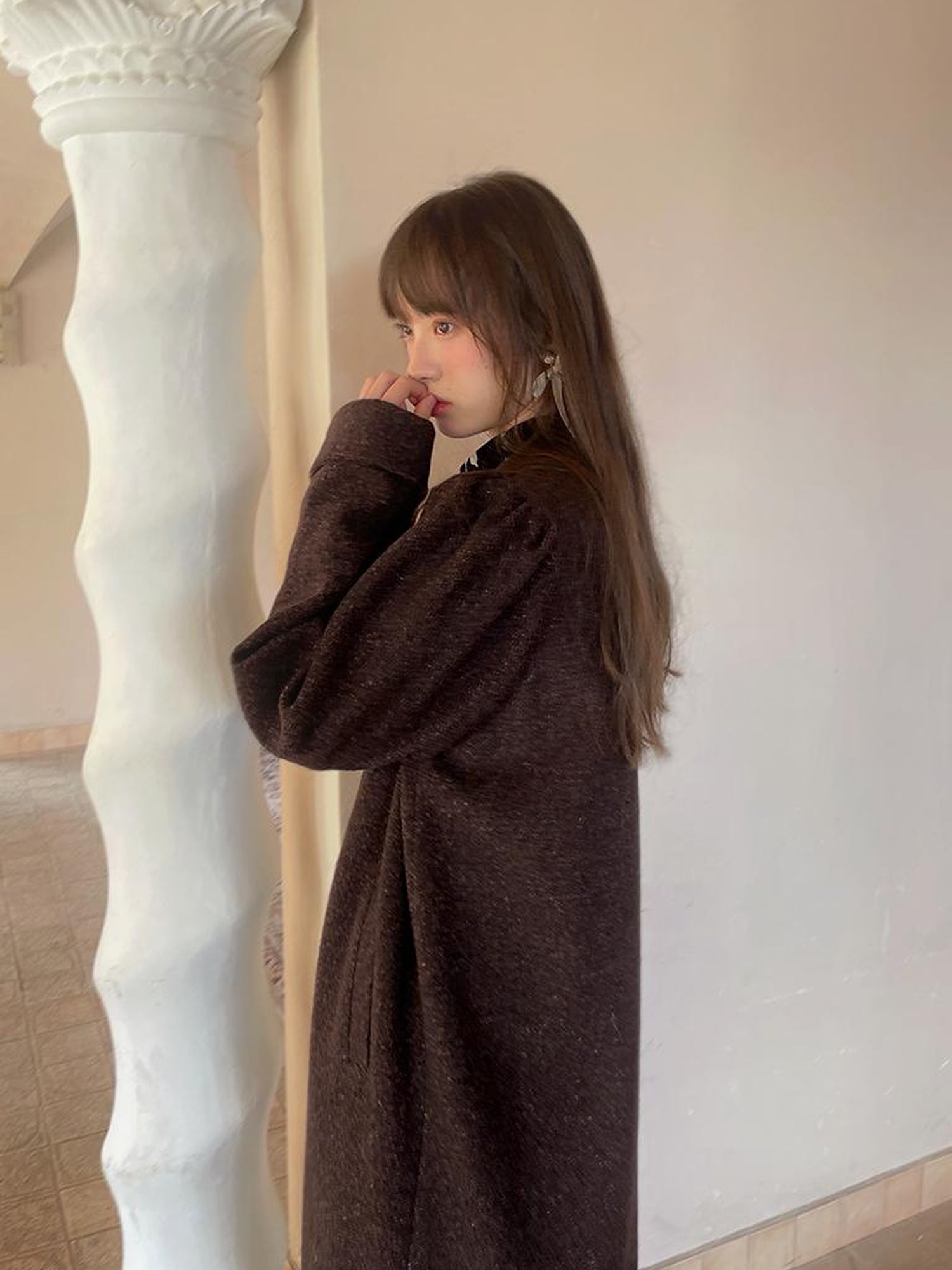 Daytoday Vintage Puff Sleeve Long Coat With Quilted Warmth