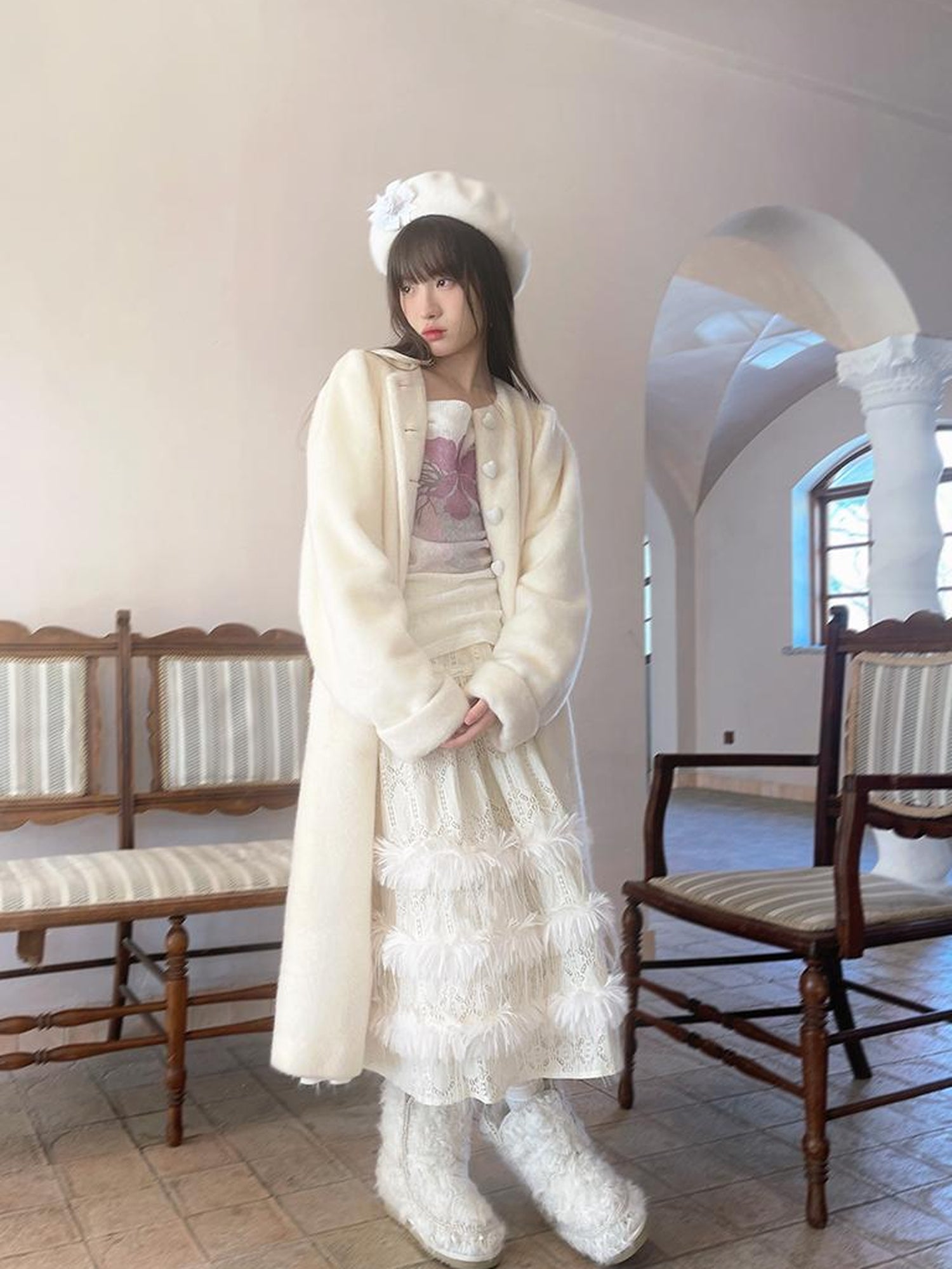 Daytoday Vintage Puff Sleeve Long Coat With Quilted Warmth