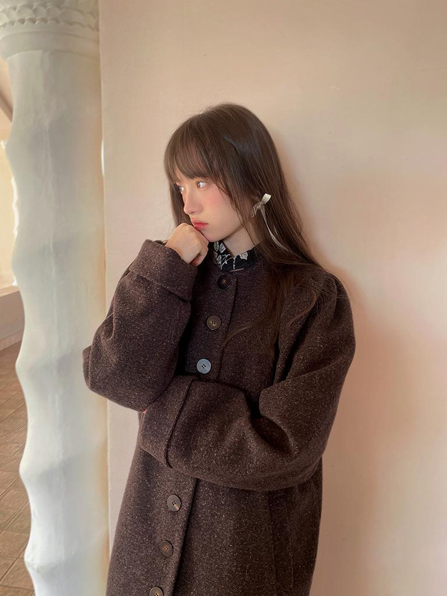 Daytoday Vintage Puff Sleeve Long Coat With Quilted Warmth