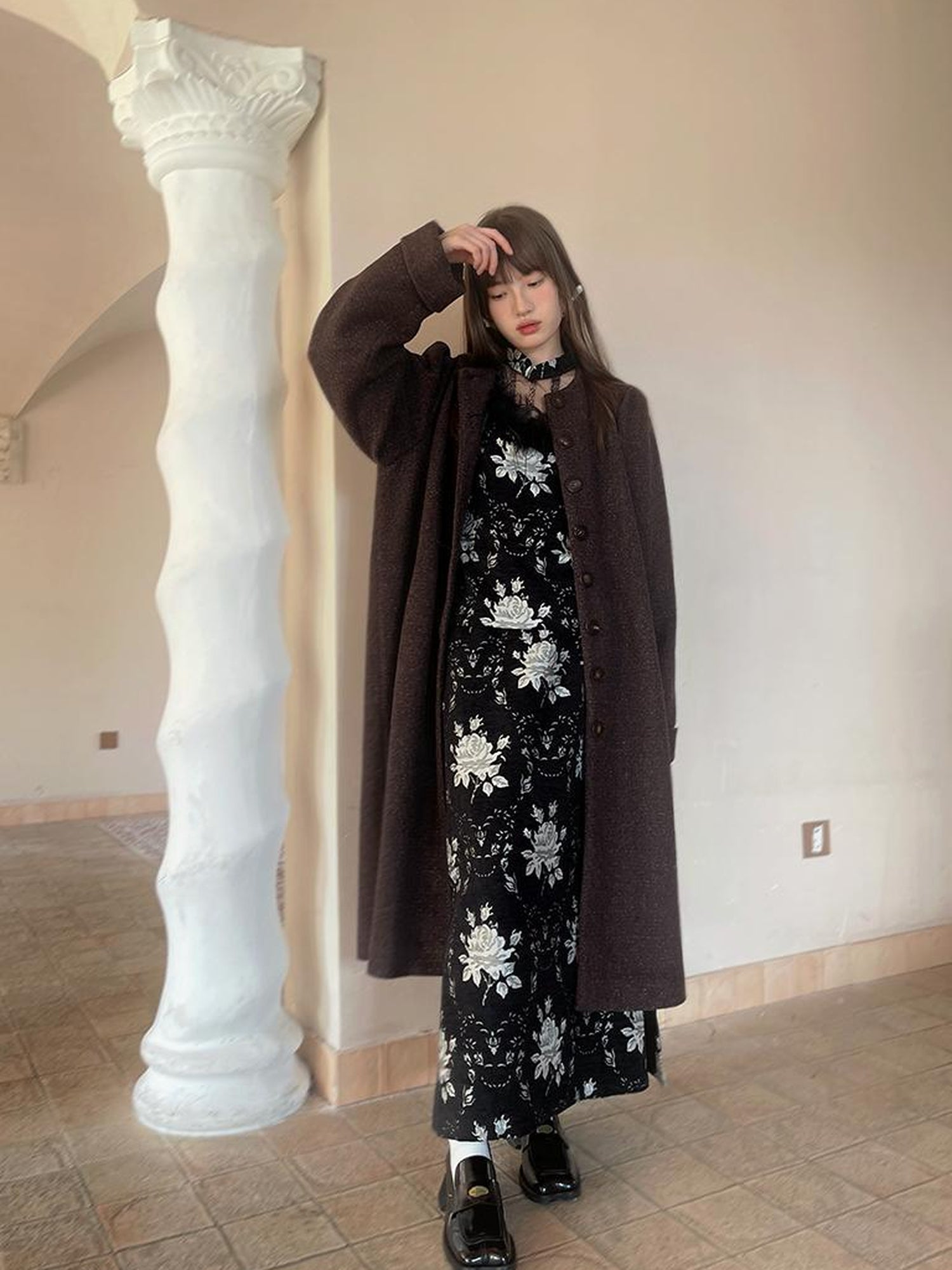Daytoday Vintage Puff Sleeve Long Coat With Quilted Warmth