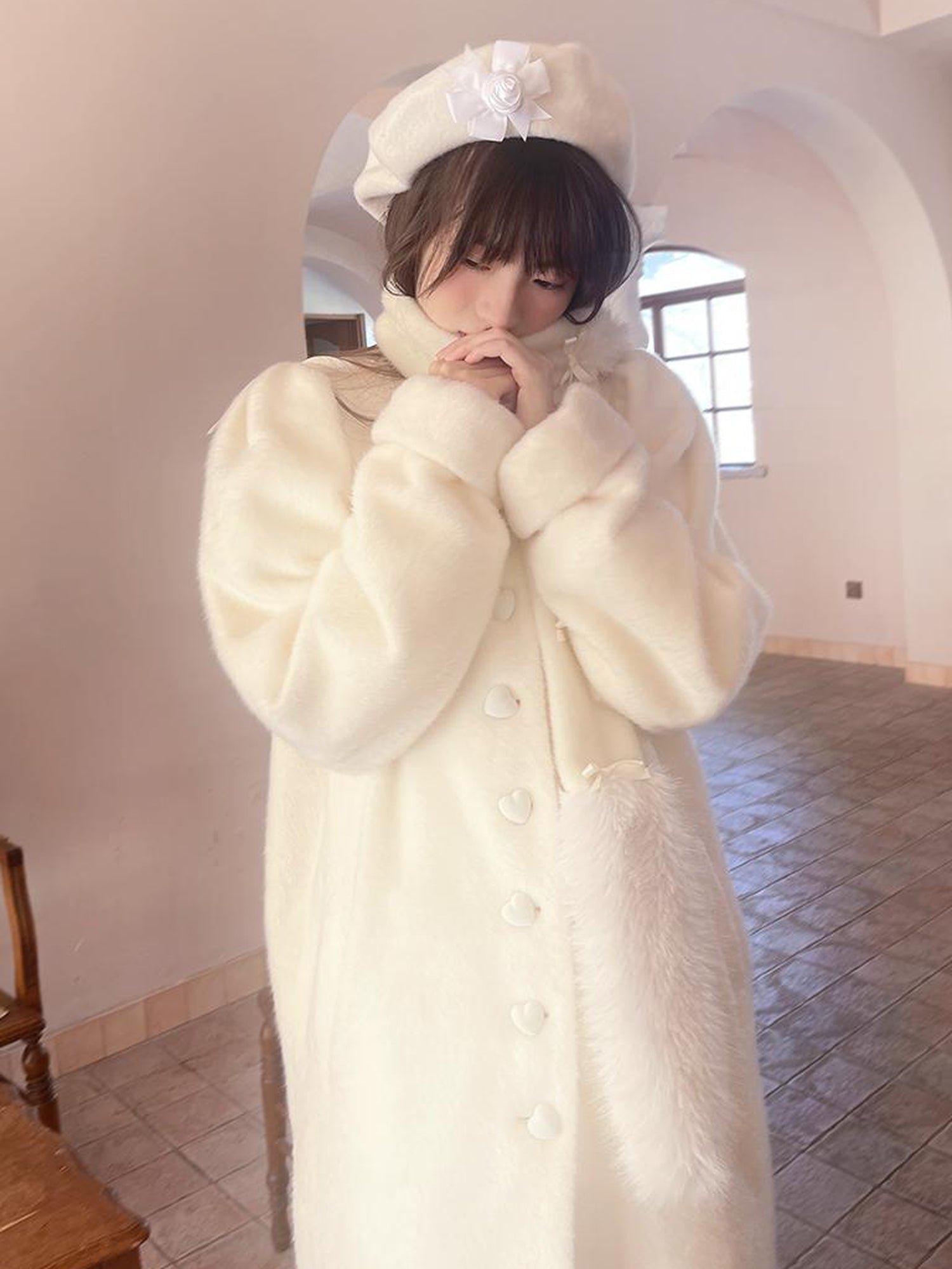 Daytoday Vintage Puff Sleeve Long Coat With Quilted Warmth