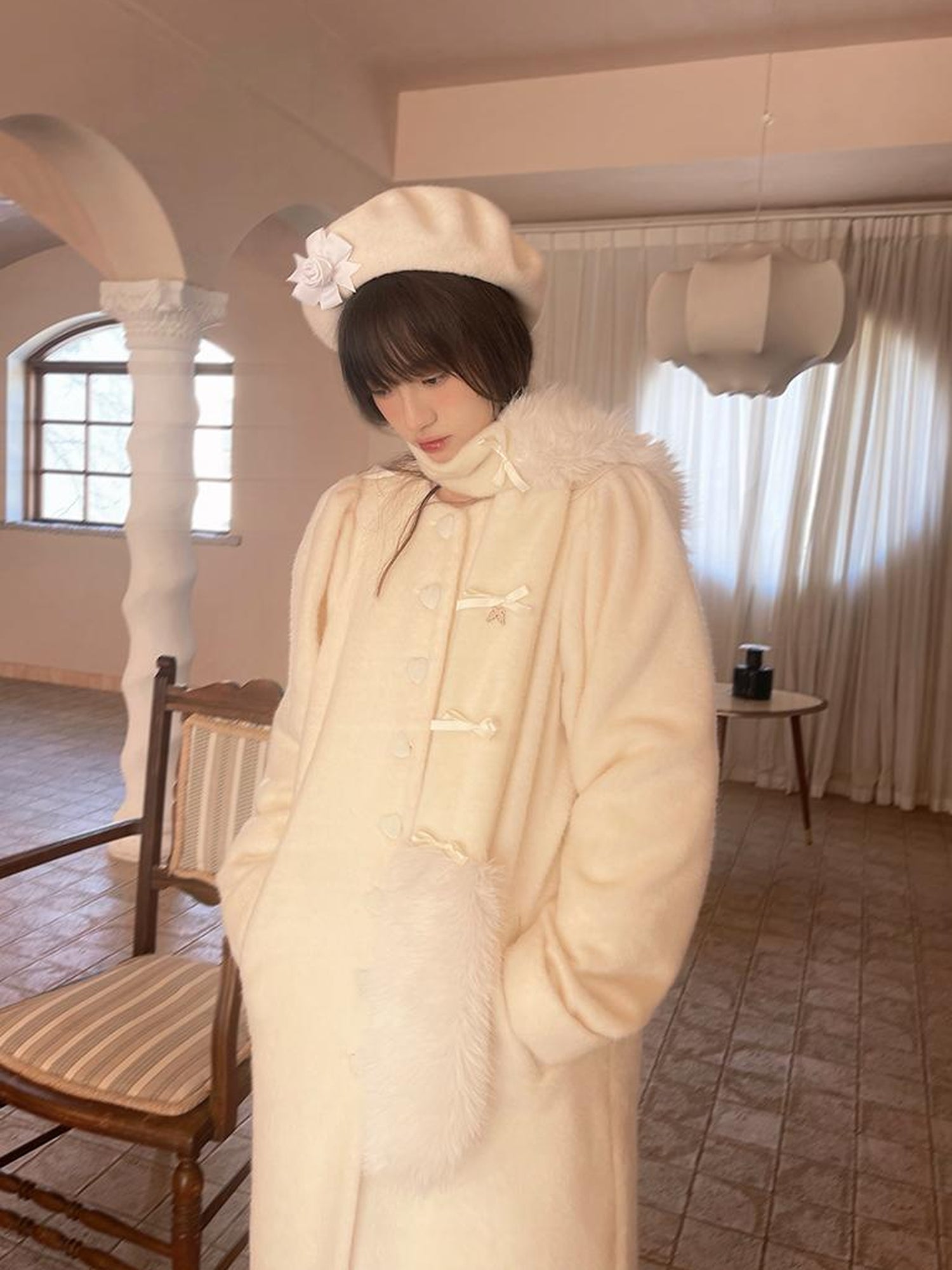 Daytoday Vintage Puff Sleeve Long Coat With Quilted Warmth