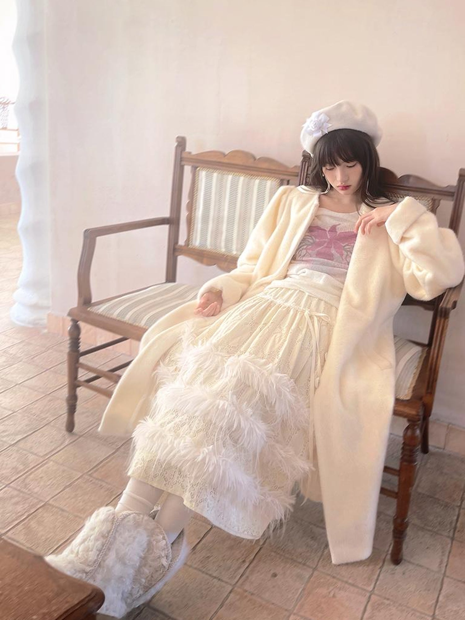 Daytoday Vintage Puff Sleeve Long Coat With Quilted Warmth