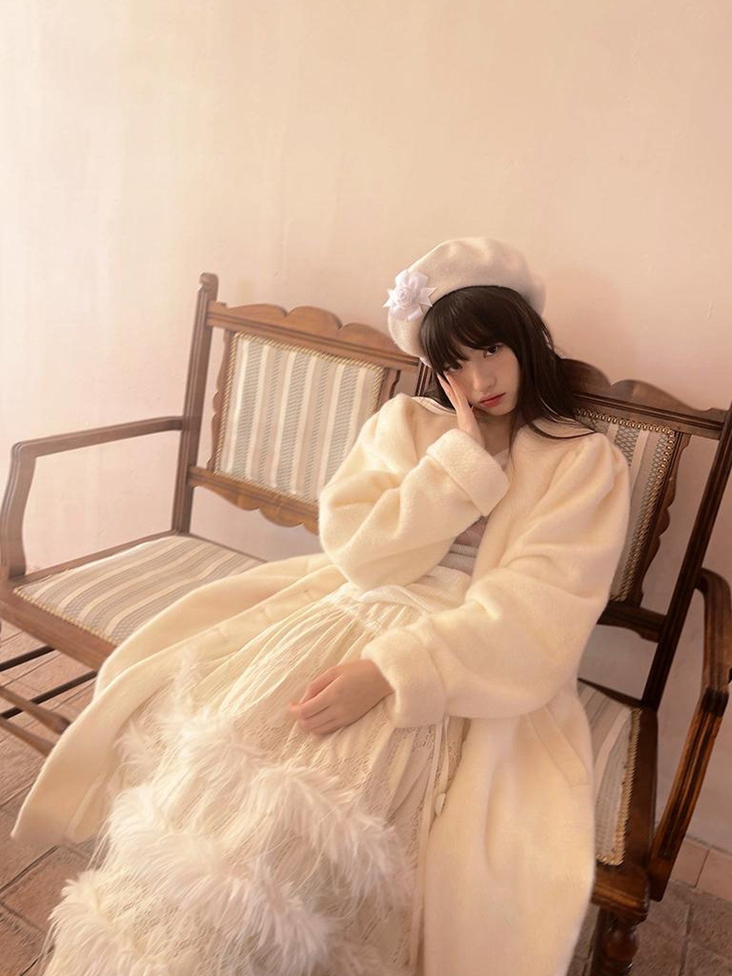 Daytoday Vintage Puff Sleeve Long Coat With Quilted Warmth