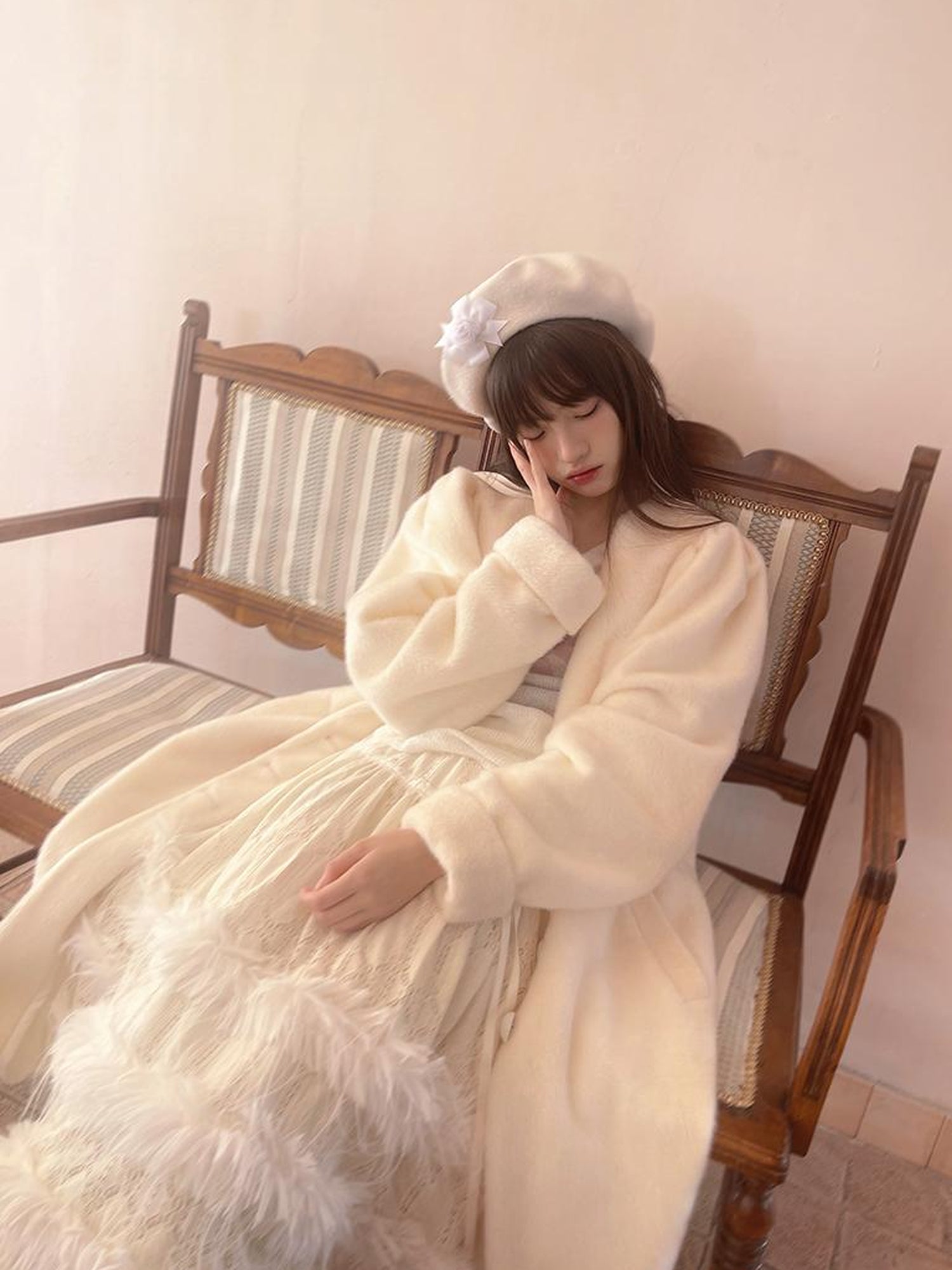 Daytoday Vintage Puff Sleeve Long Coat With Quilted Warmth