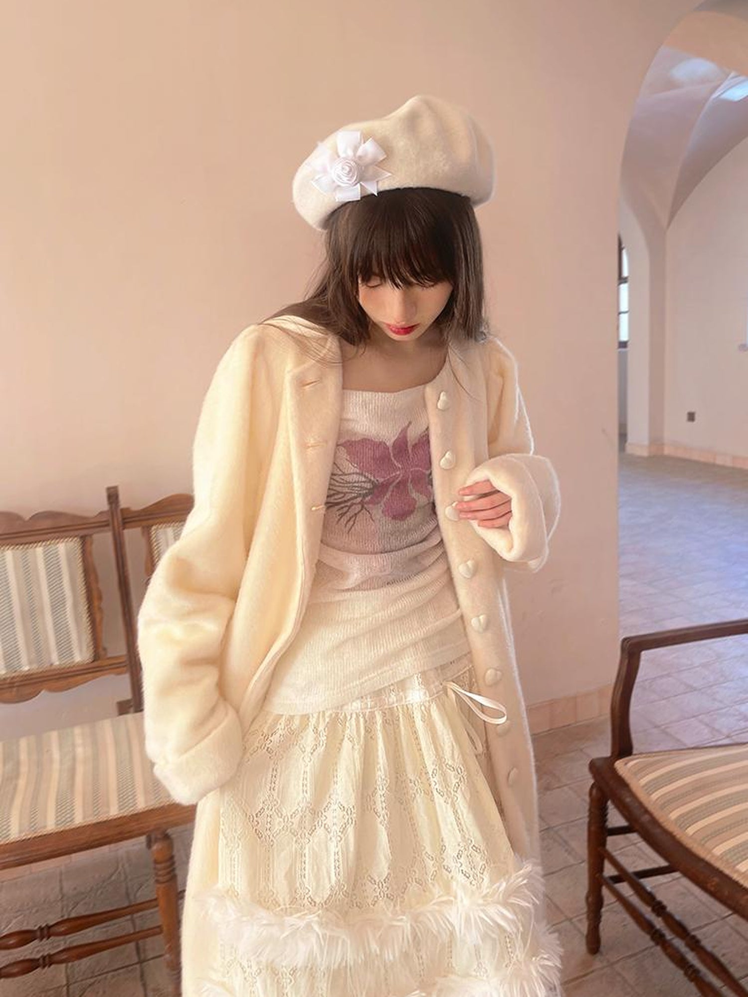 Daytoday Vintage Puff Sleeve Long Coat With Quilted Warmth