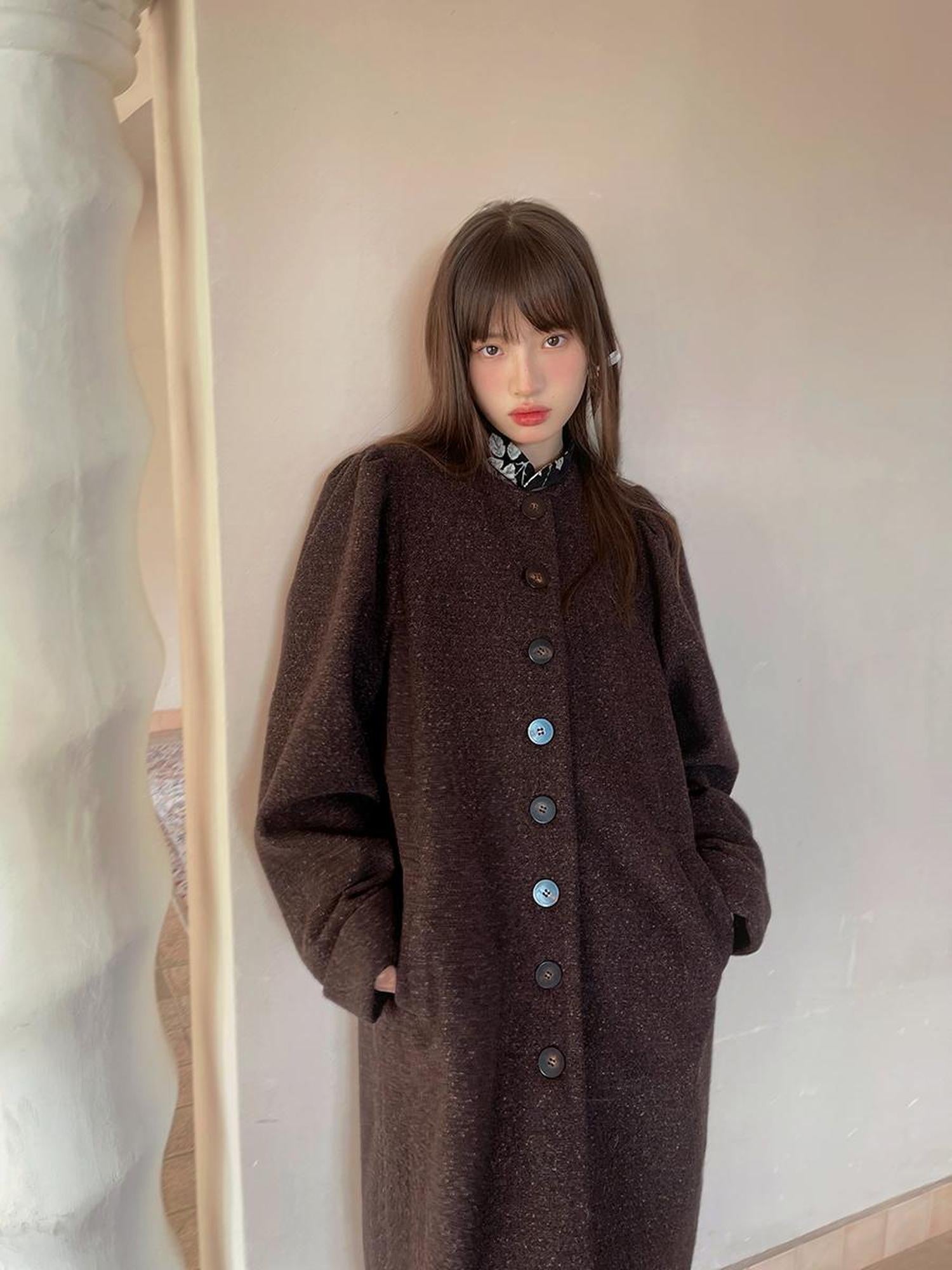Daytoday Vintage Puff Sleeve Long Coat With Quilted Warmth
