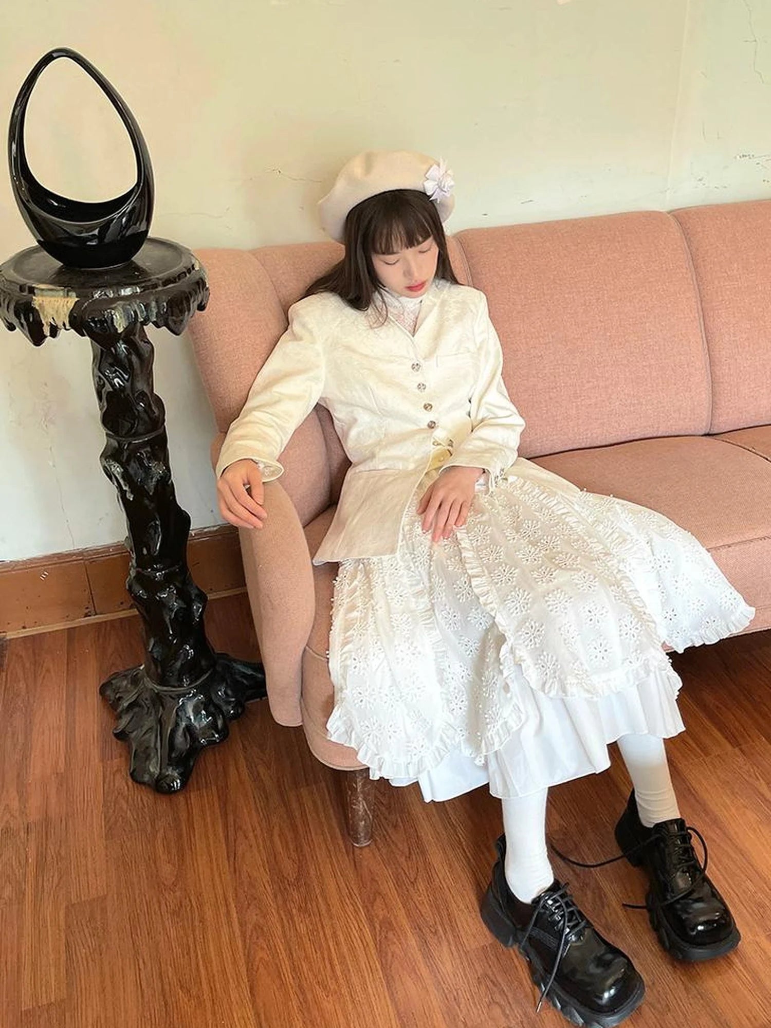 Vintage Rose Jacquard Sailor Collar Blazer