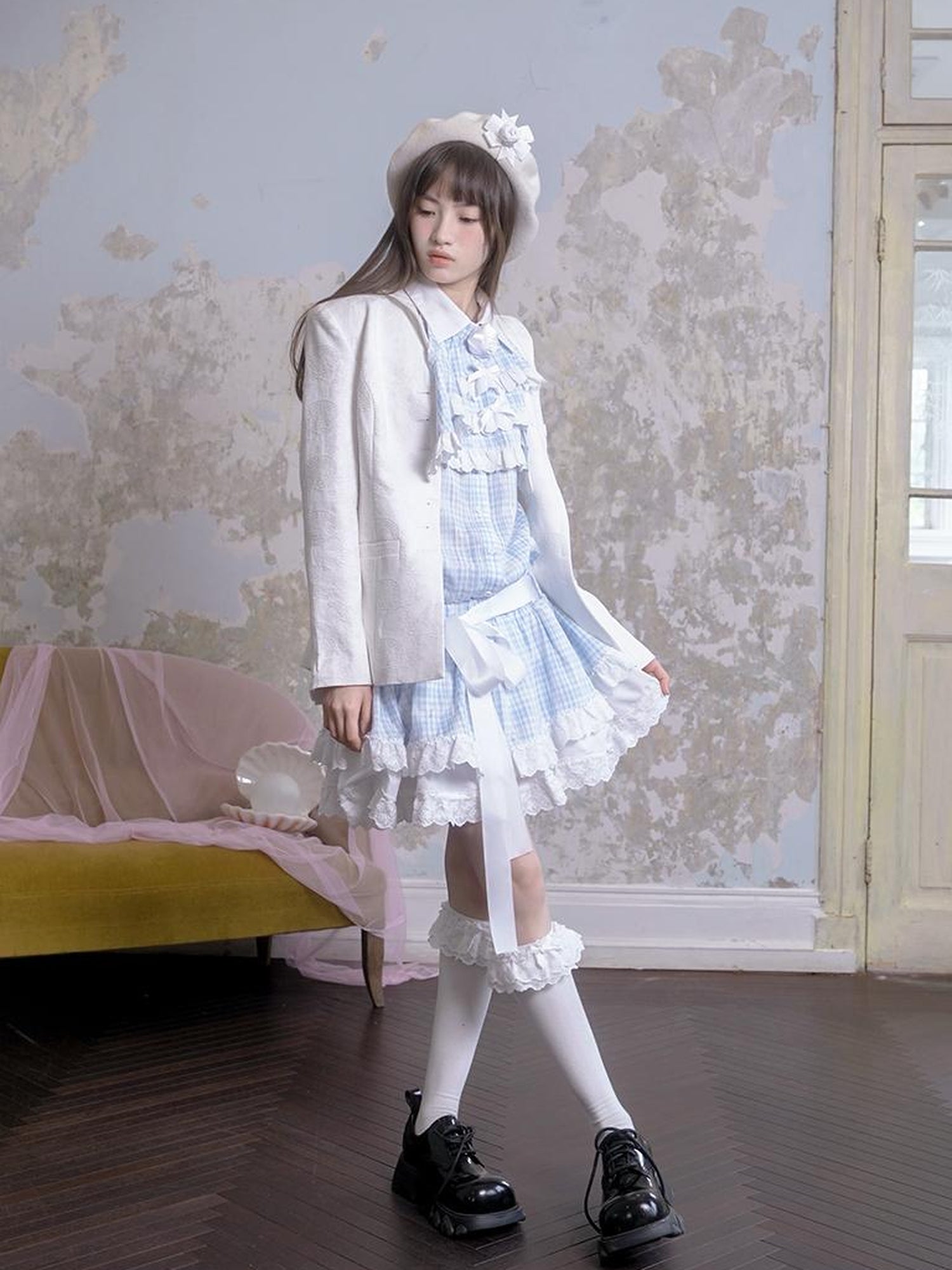 Daytoday Vintage Rose Jacquard Sailor Collar Blazer
