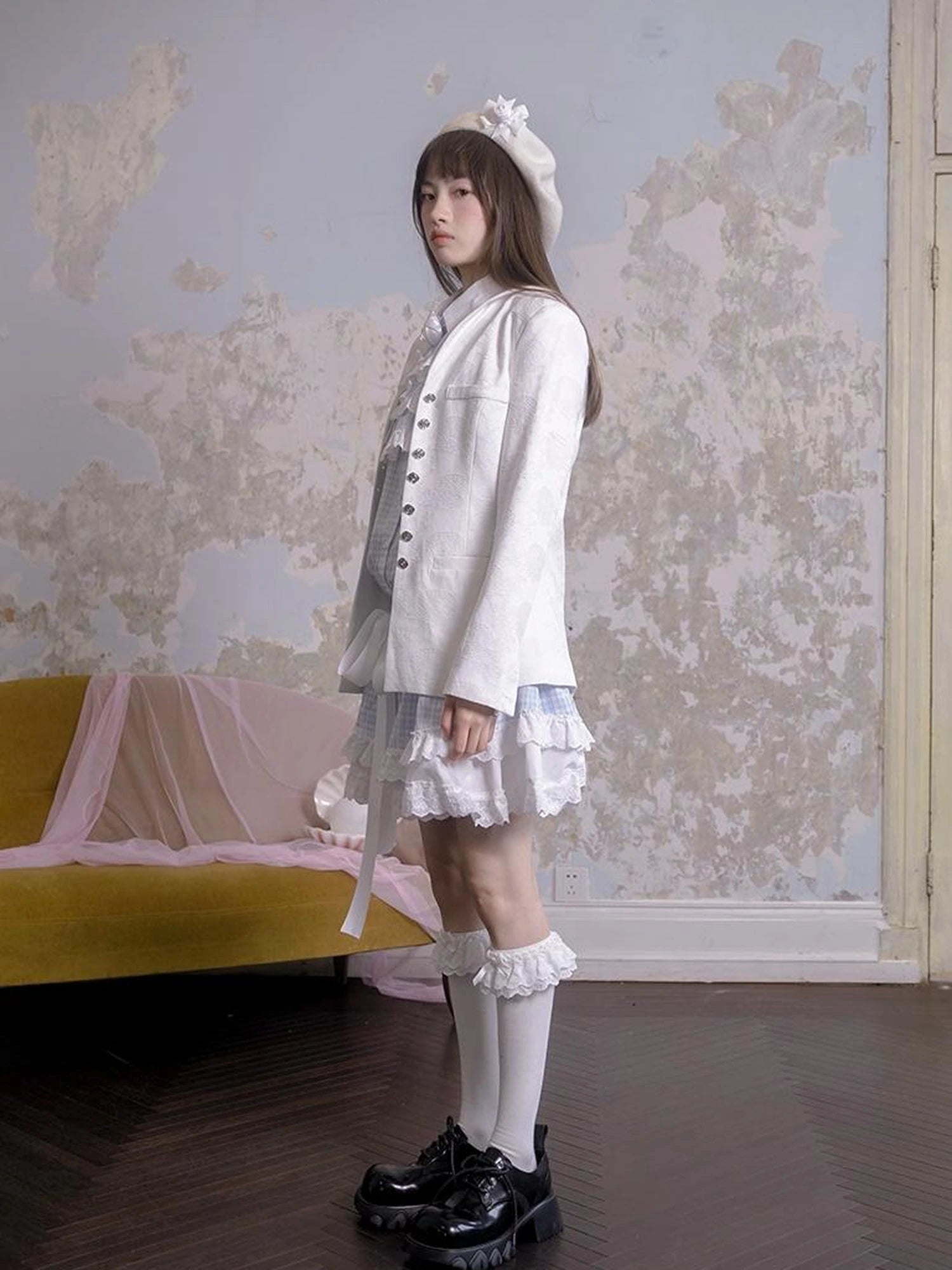 Vintage Rose Jacquard Sailor Collar Blazer