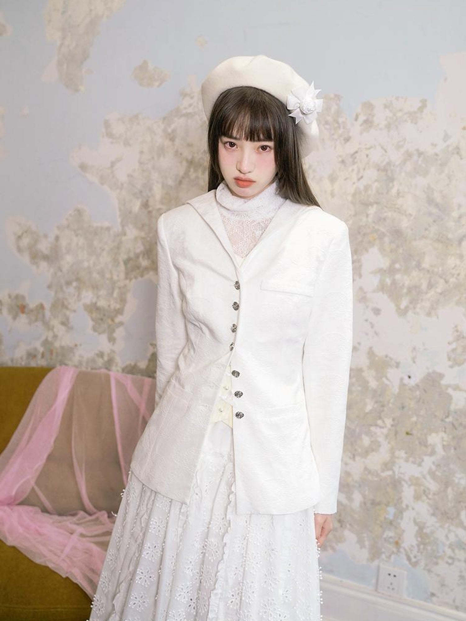 Daytoday Vintage Rose Jacquard Sailor Collar Blazer