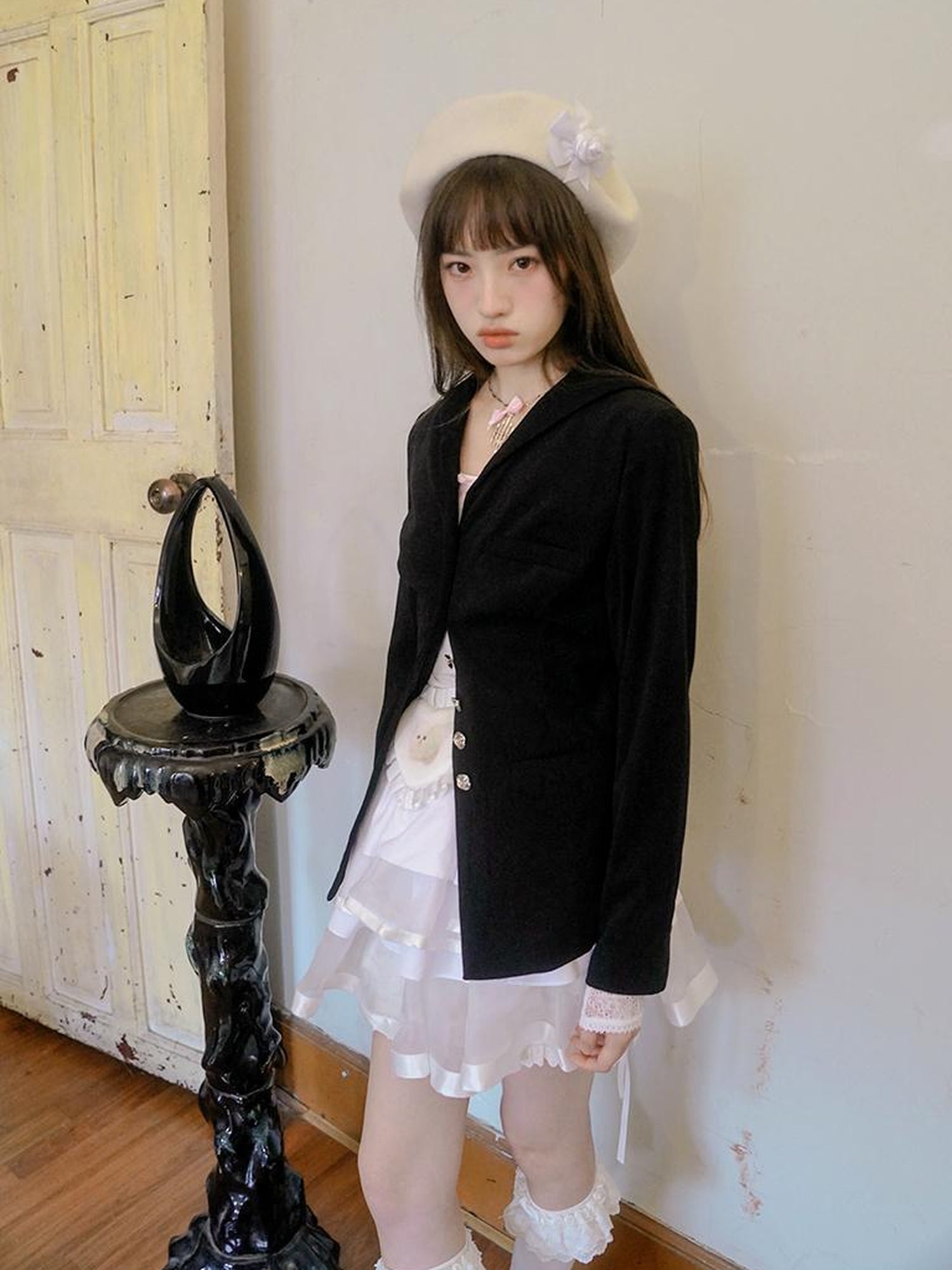 Daytoday Vintage Rose Jacquard Sailor Collar Blazer