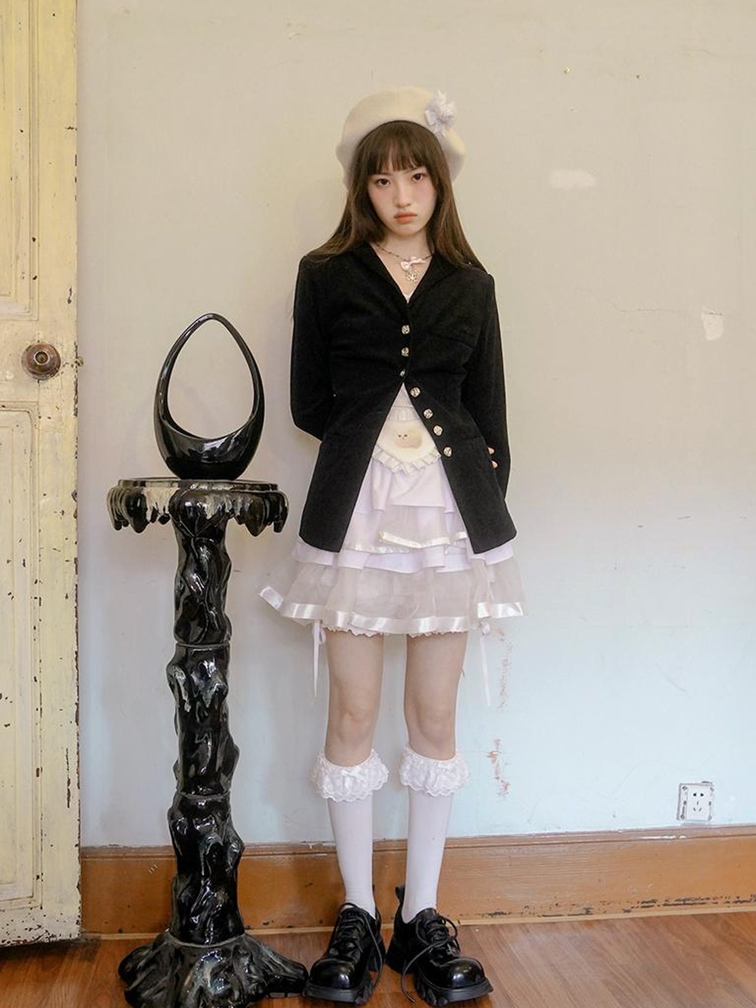 Daytoday Vintage Rose Jacquard Sailor Collar Blazer