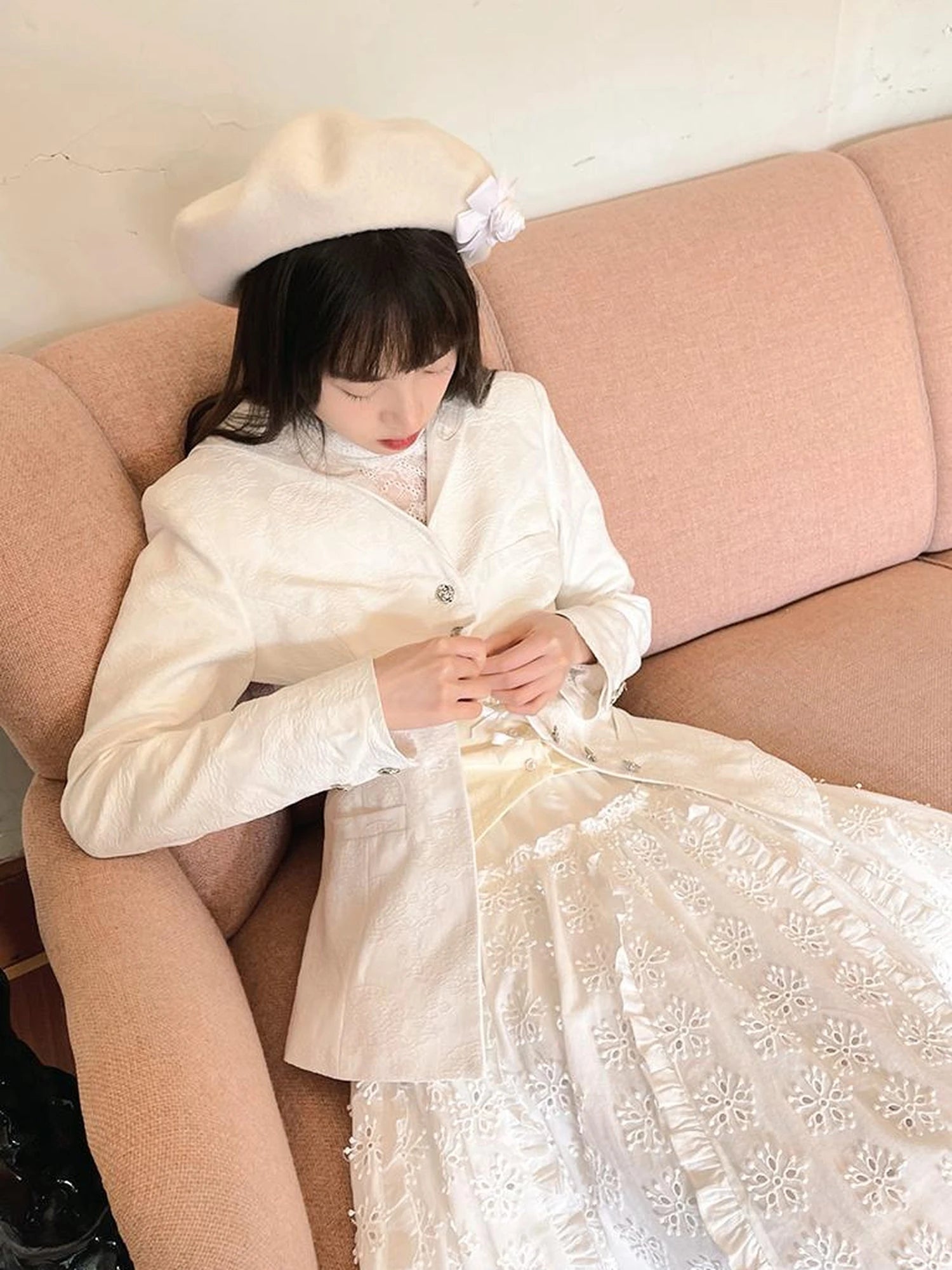 Vintage Rose Jacquard Sailor Collar Blazer