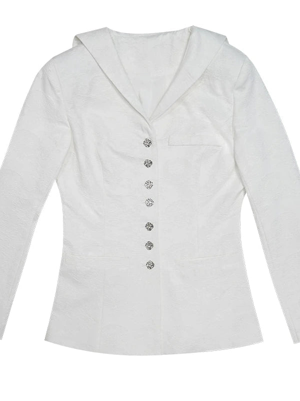 Vintage Rose Jacquard Sailor Collar Blazer