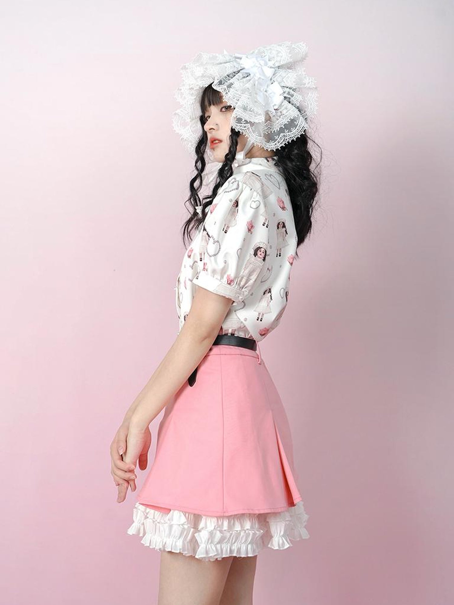 Daytoday Vintage Rose Pearl Print Puff Sleeve Blouse