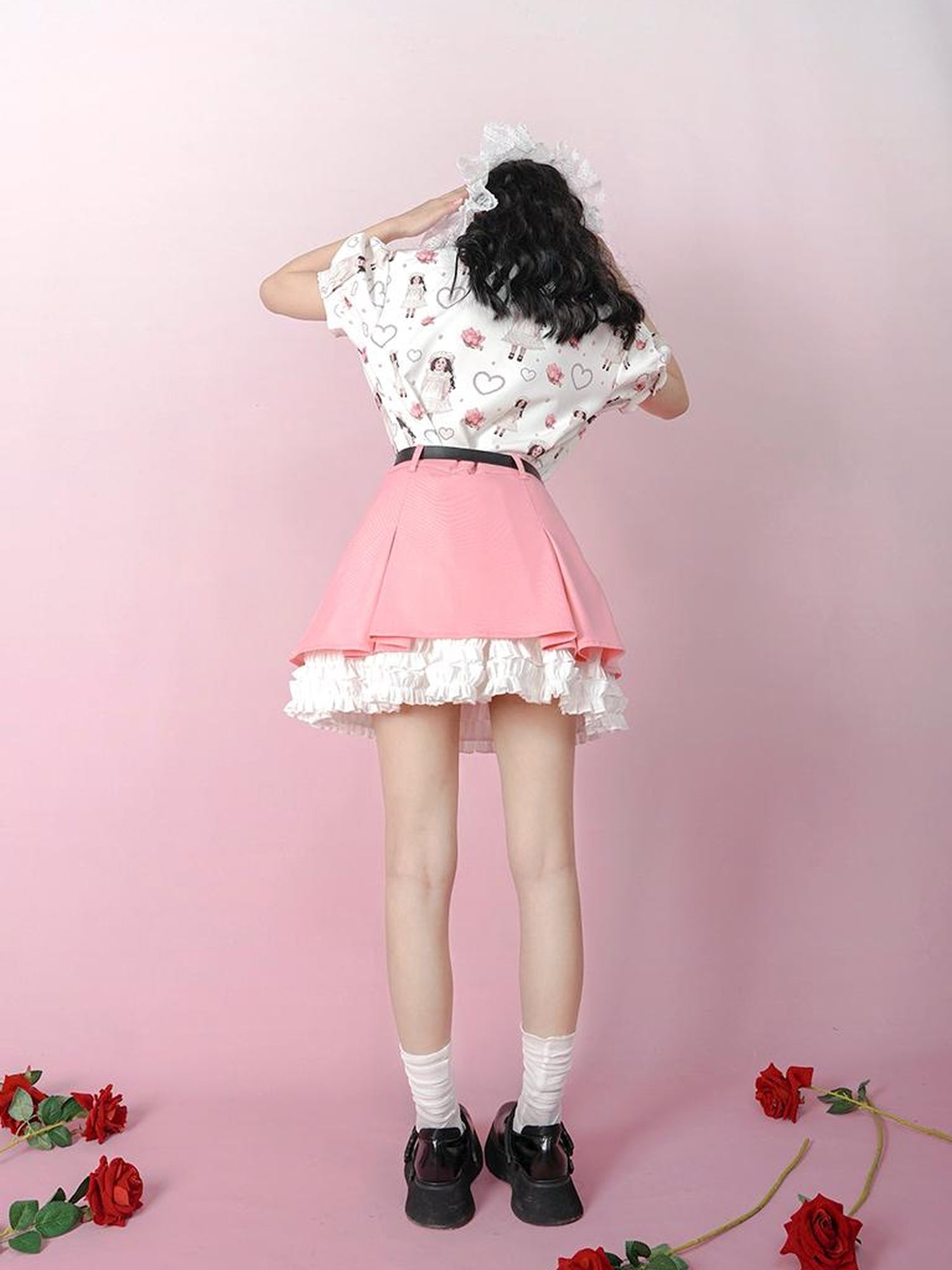 Daytoday Vintage Rose Pearl Print Puff Sleeve Blouse