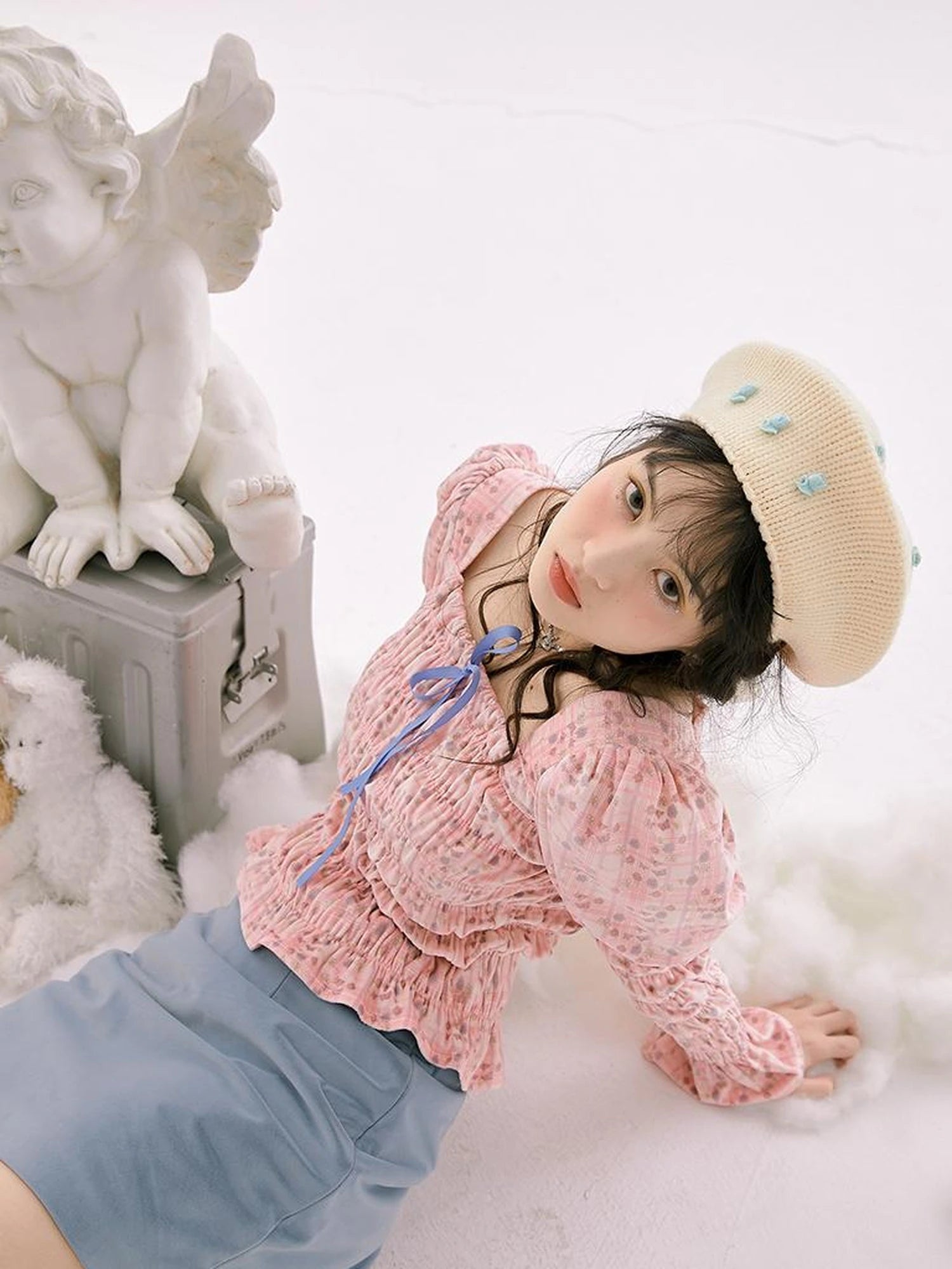 Vintage Velvet Top With Pink Plaid Print