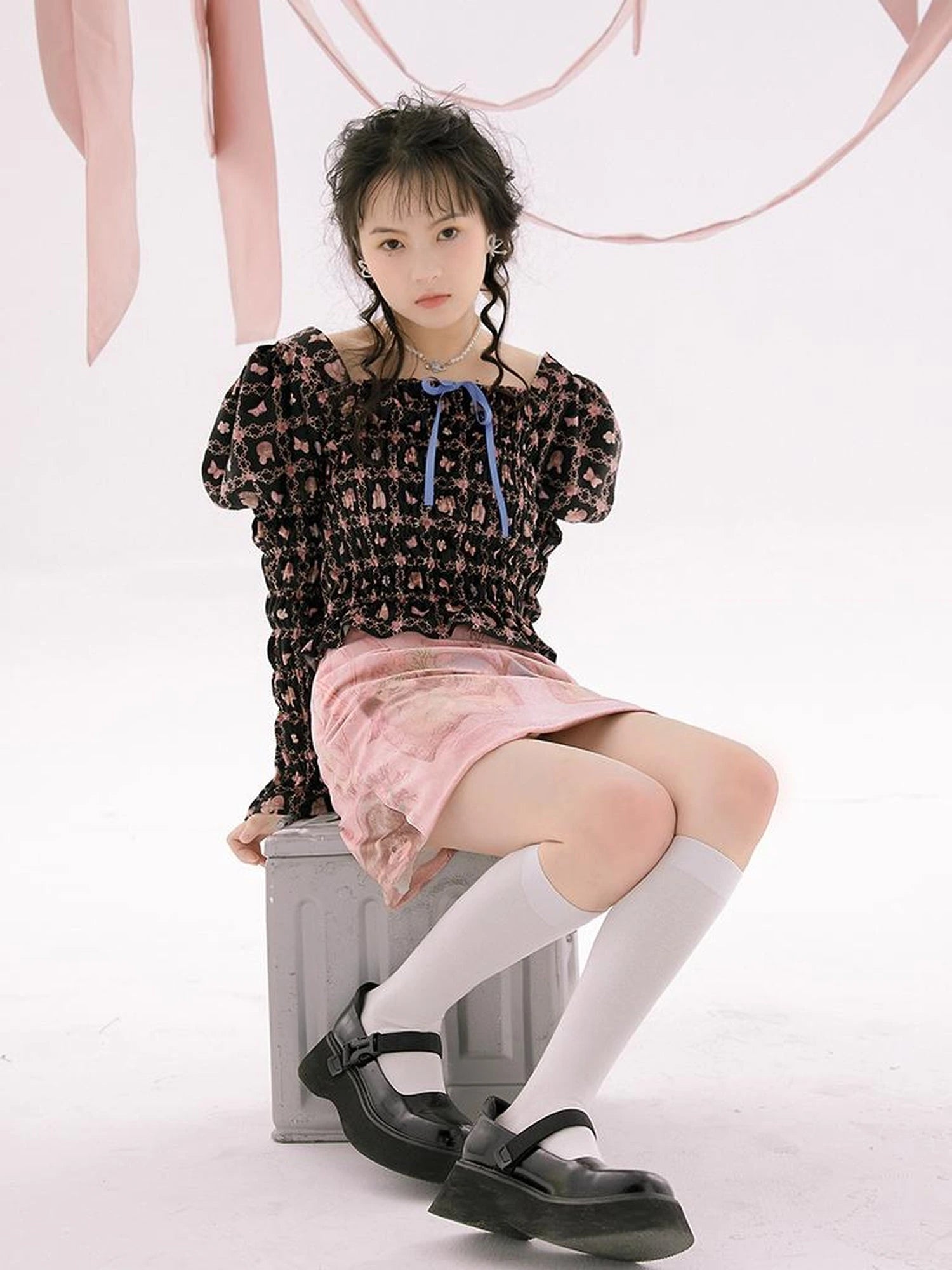 Vintage Velvet Top With Pink Plaid Print