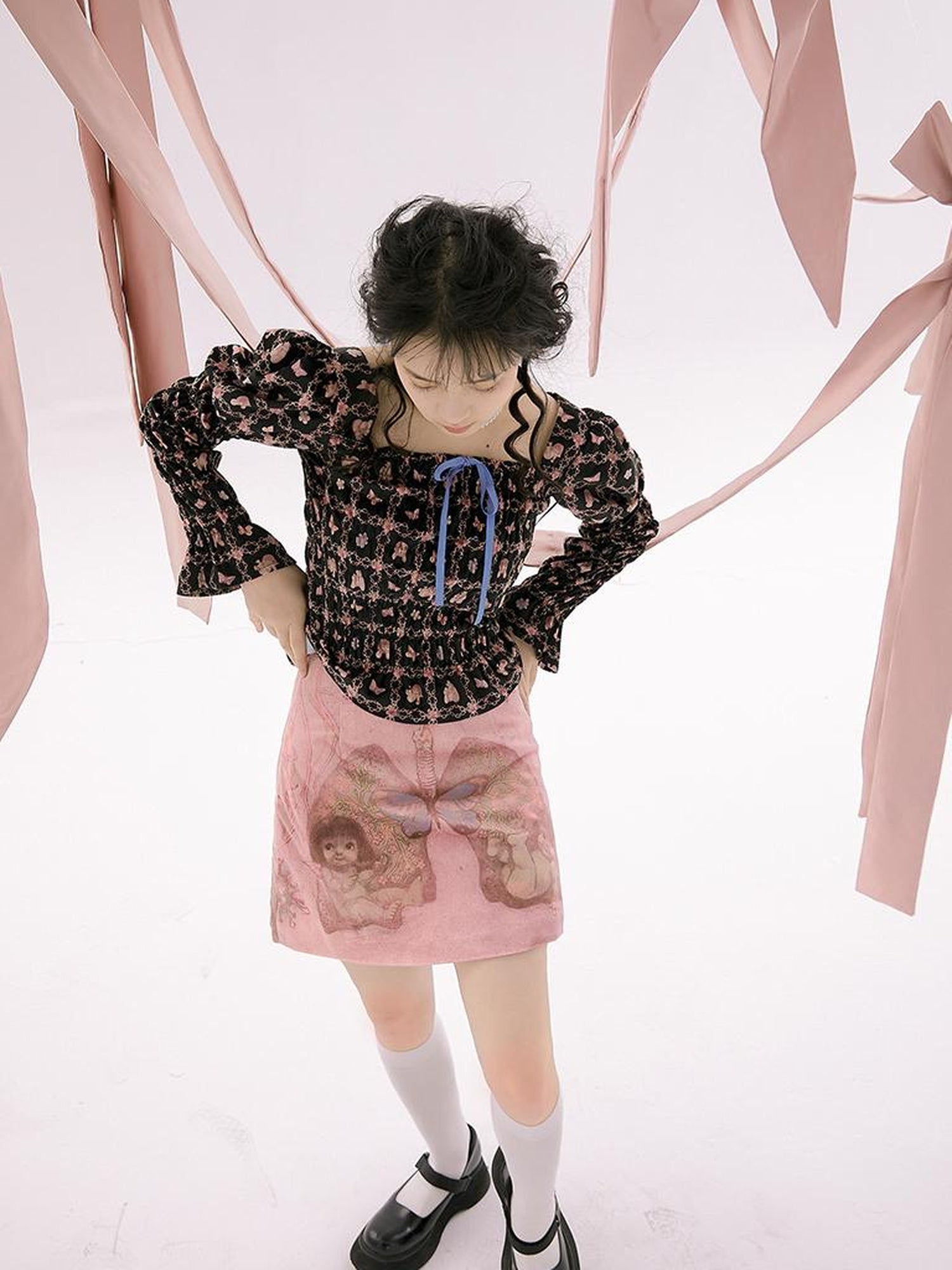Daytoday Vintage Velvet Top With Pink Plaid Print