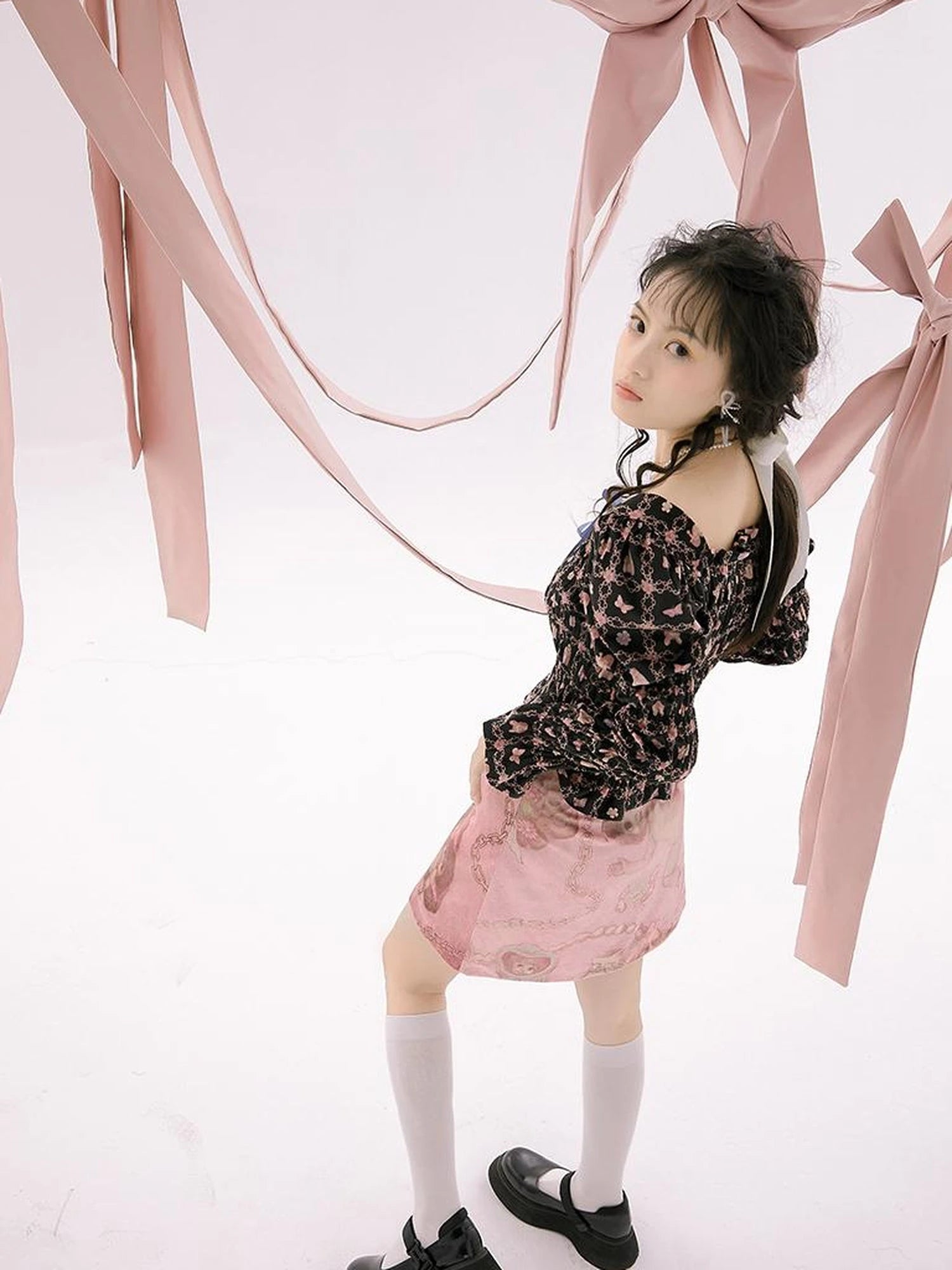 Vintage Velvet Top With Pink Plaid Print