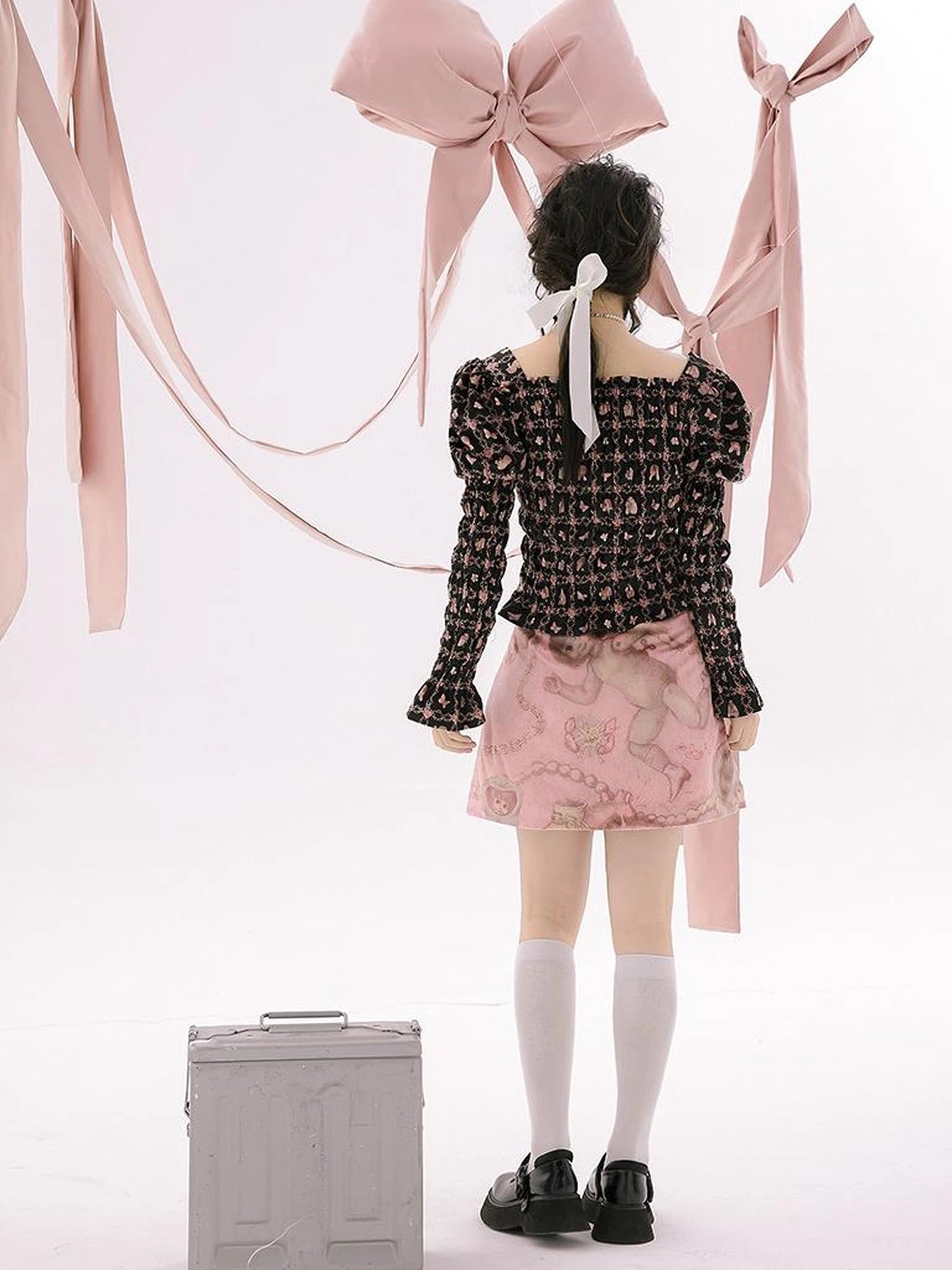 Vintage Velvet Top With Pink Plaid Print