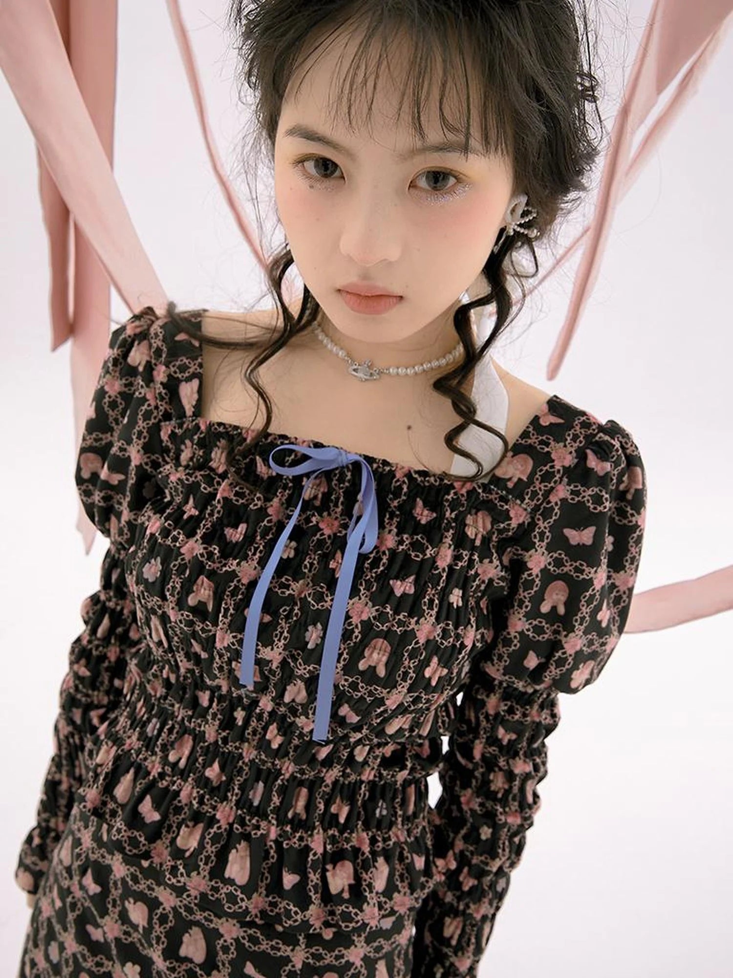 Vintage Velvet Top With Pink Plaid Print