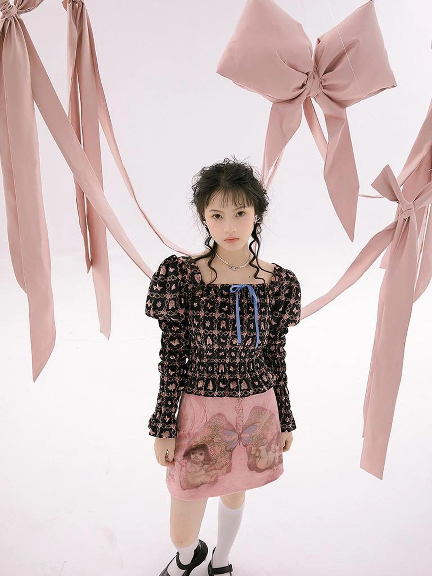 Vintage Velvet Top With Pink Plaid Print