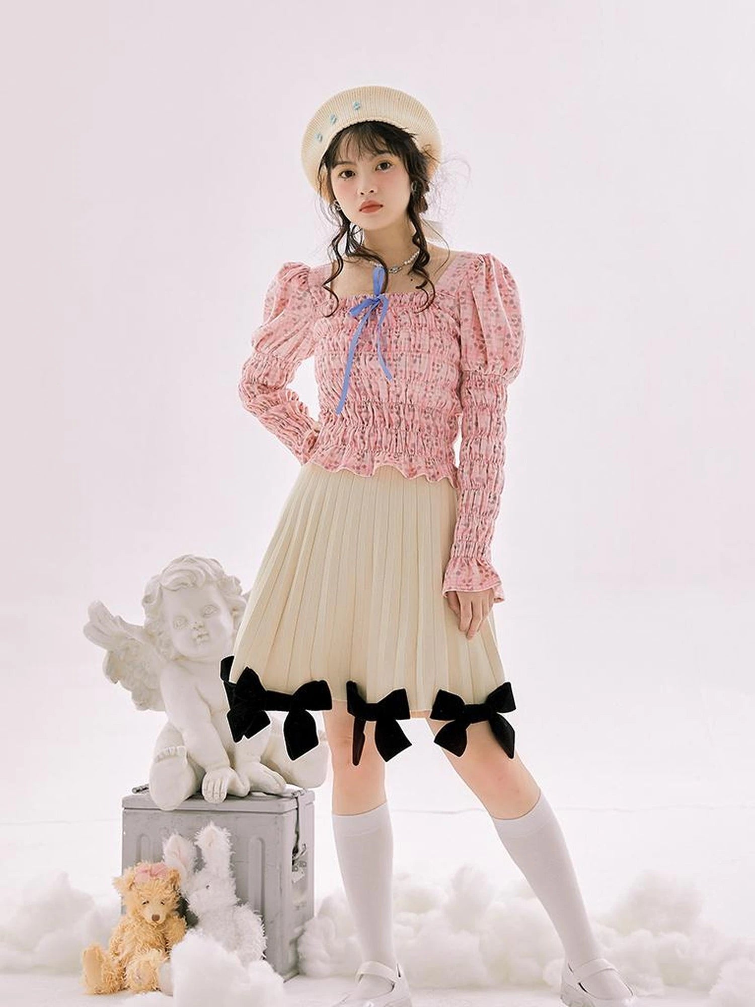 Vintage Velvet Top With Pink Plaid Print