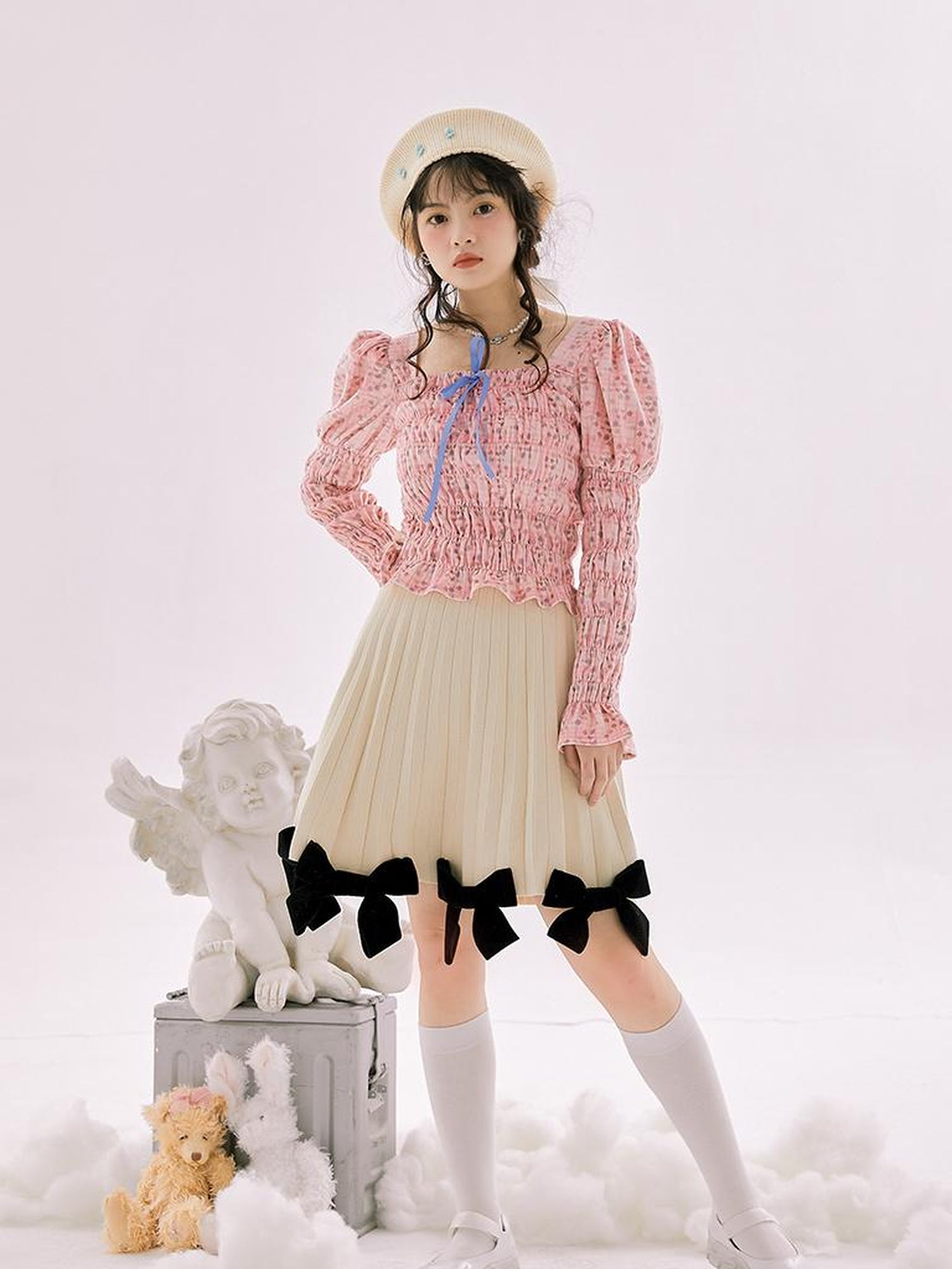 Daytoday Vintage Velvet Top With Pink Plaid Print