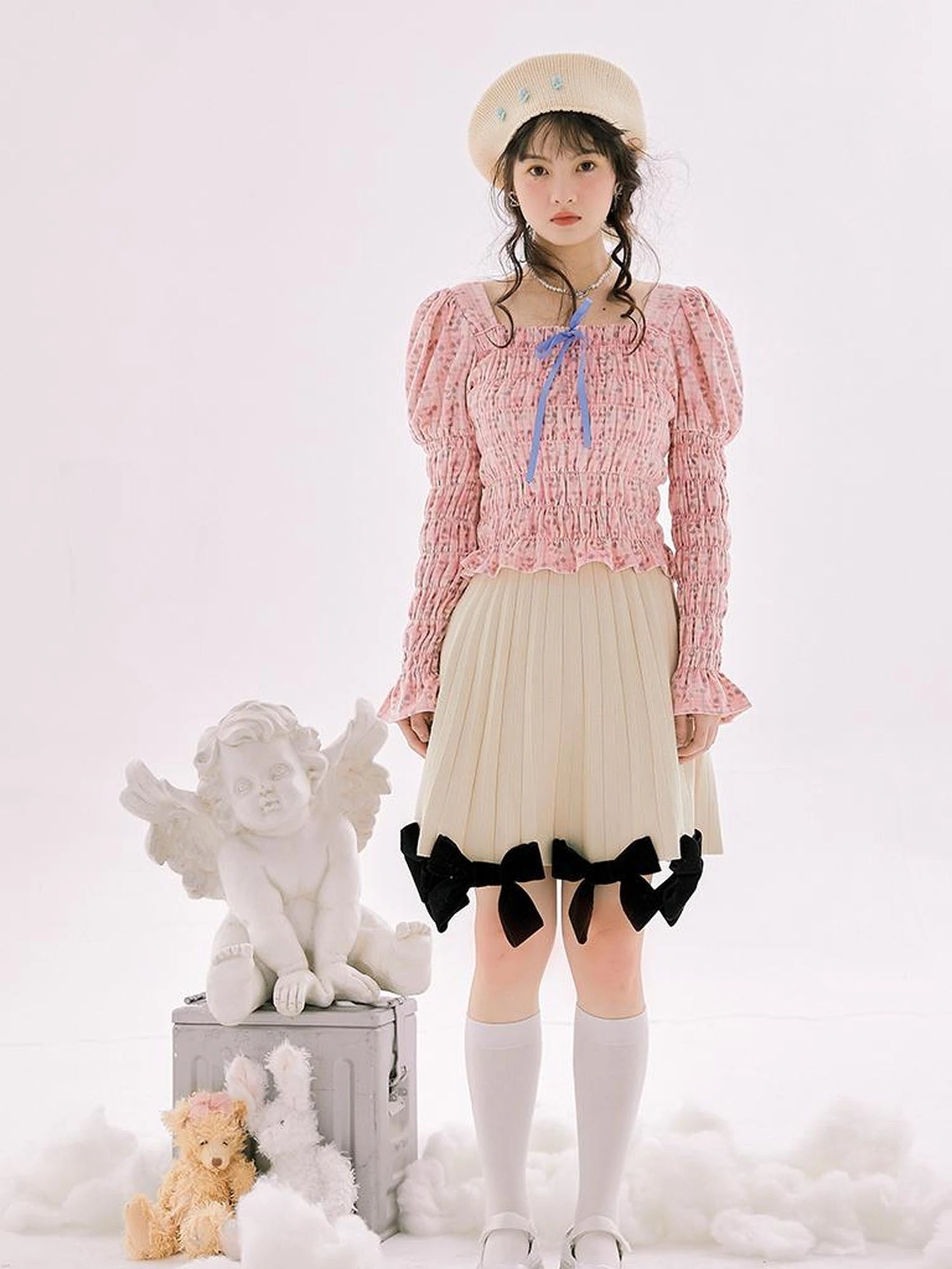 Vintage Velvet Top With Pink Plaid Print