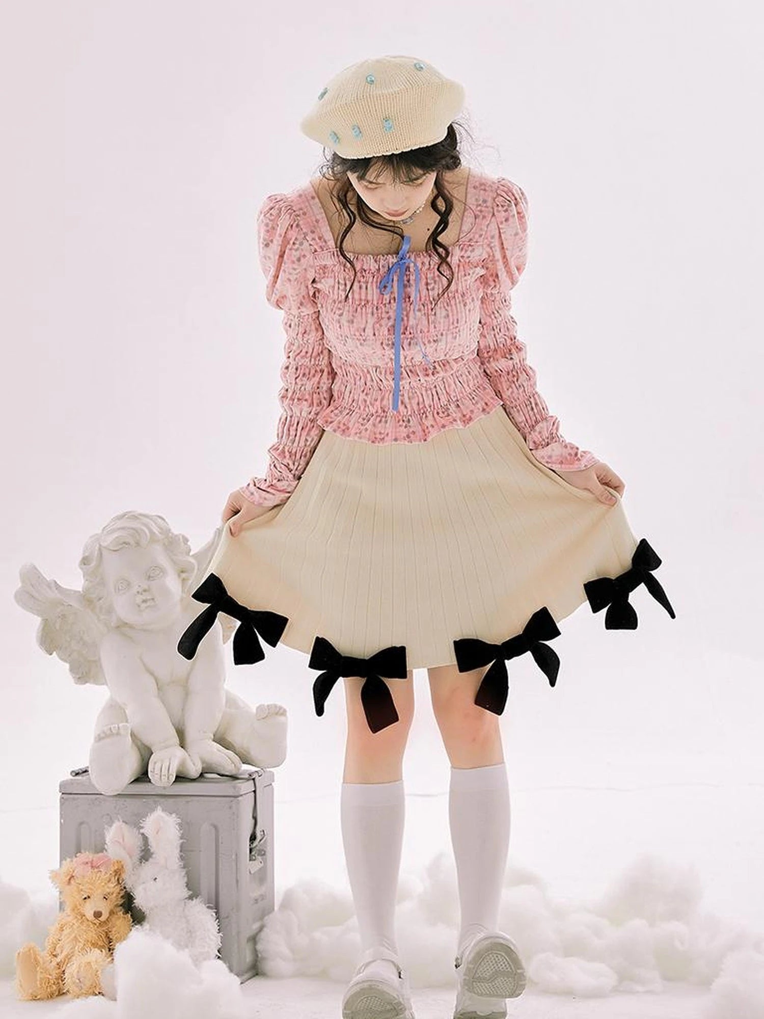 Vintage Velvet Top With Pink Plaid Print