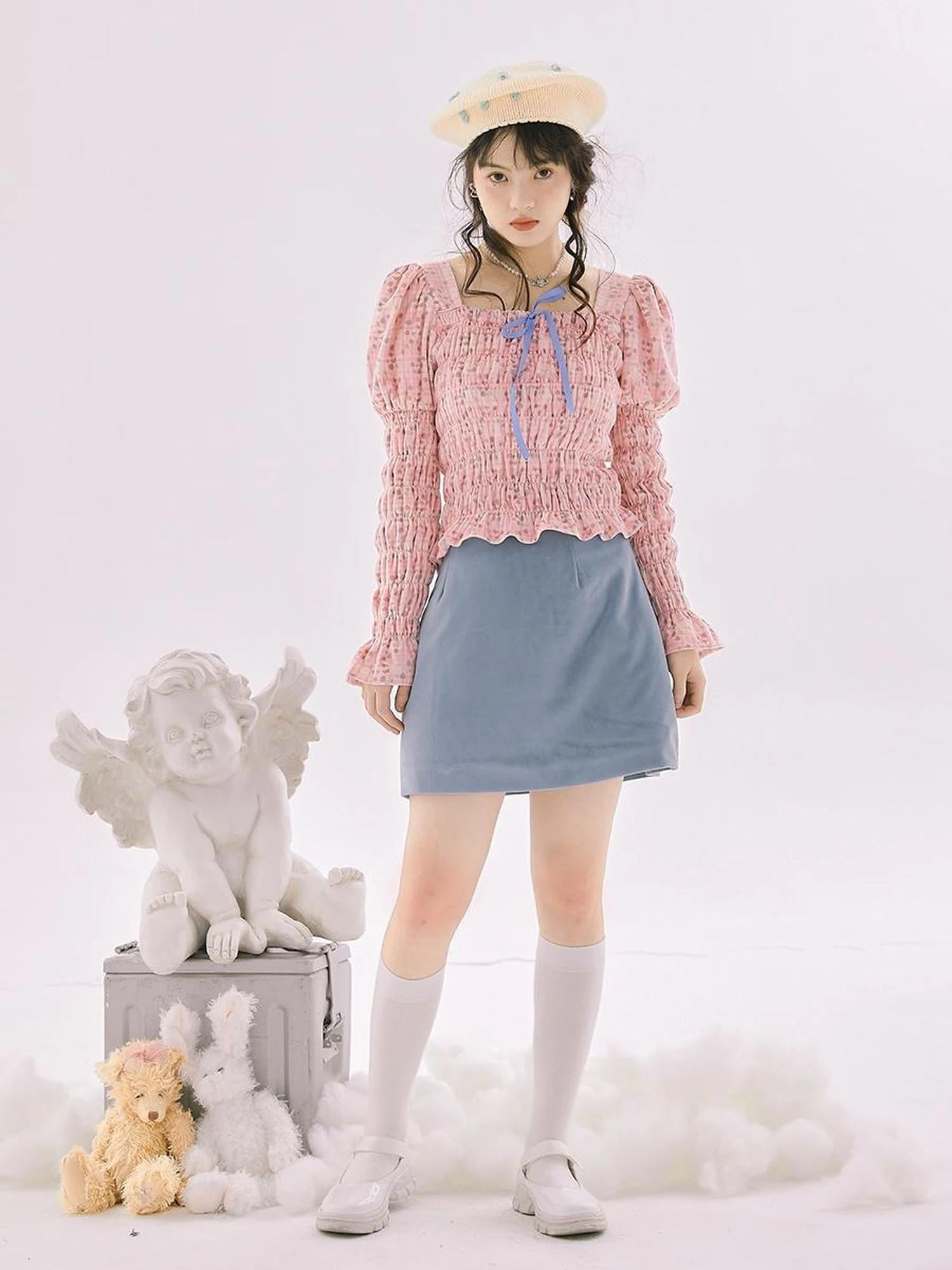 Vintage Velvet Top With Pink Plaid Print