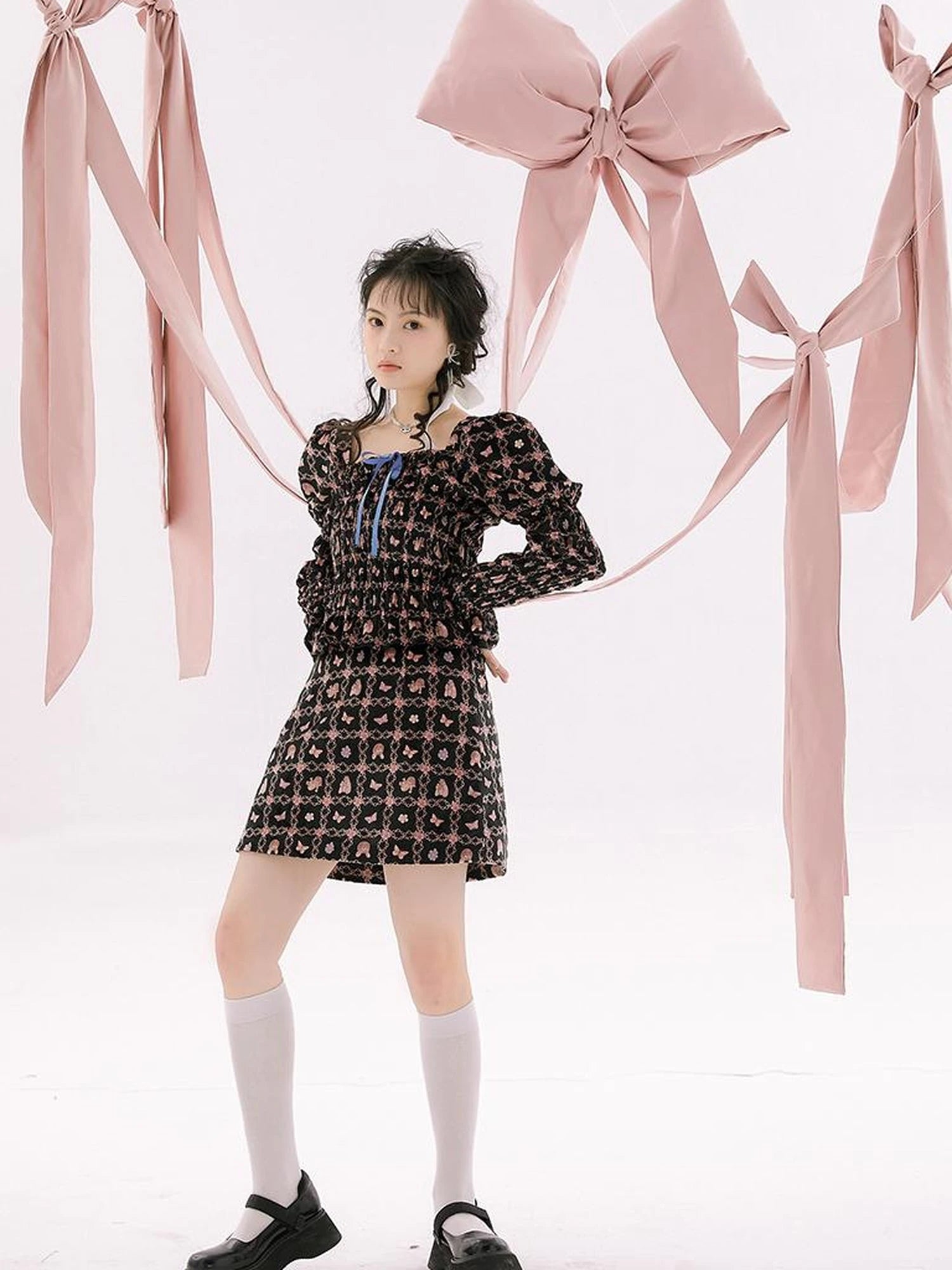 Vintage Velvet Top With Pink Plaid Print