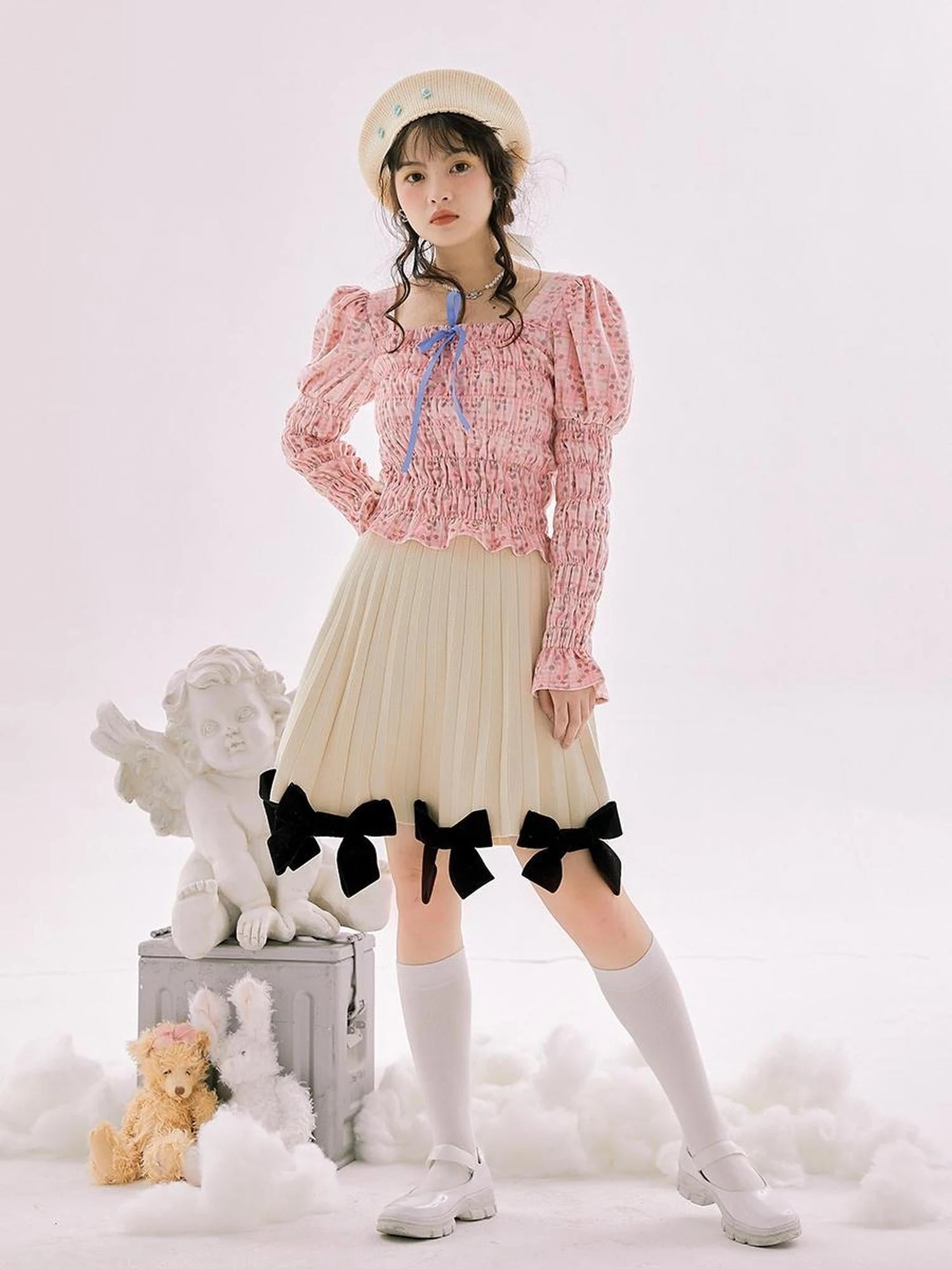 Vintage Velvet Top With Pink Plaid Print