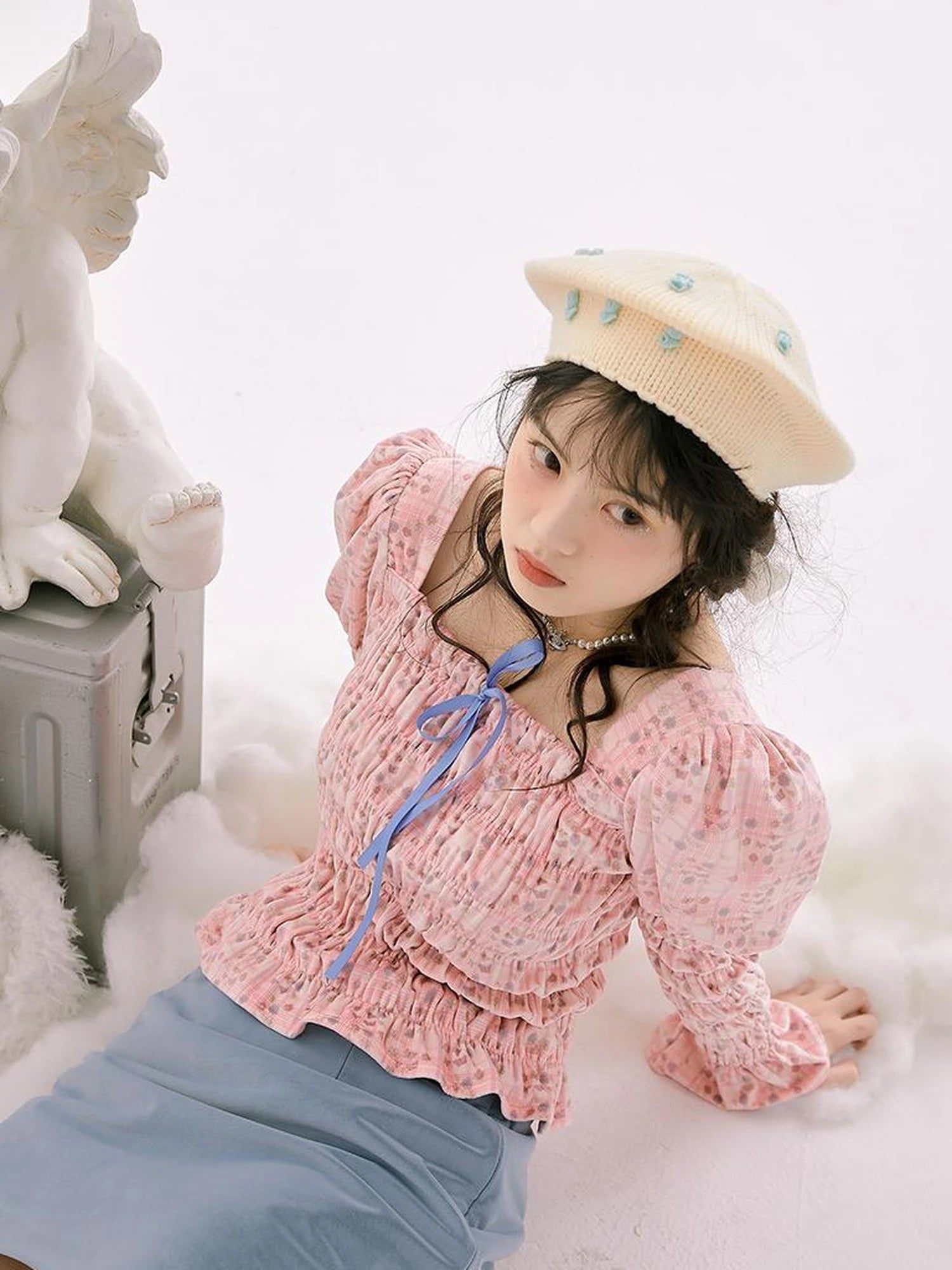 Vintage Velvet Top With Pink Plaid Print