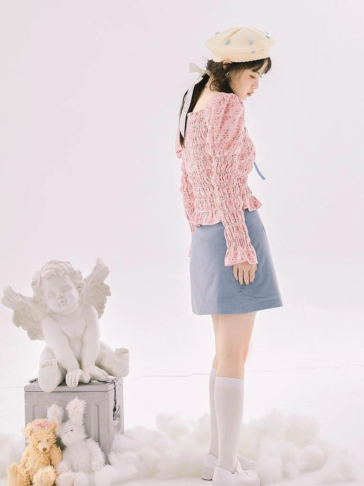 Vintage Velvet Top With Pink Plaid Print