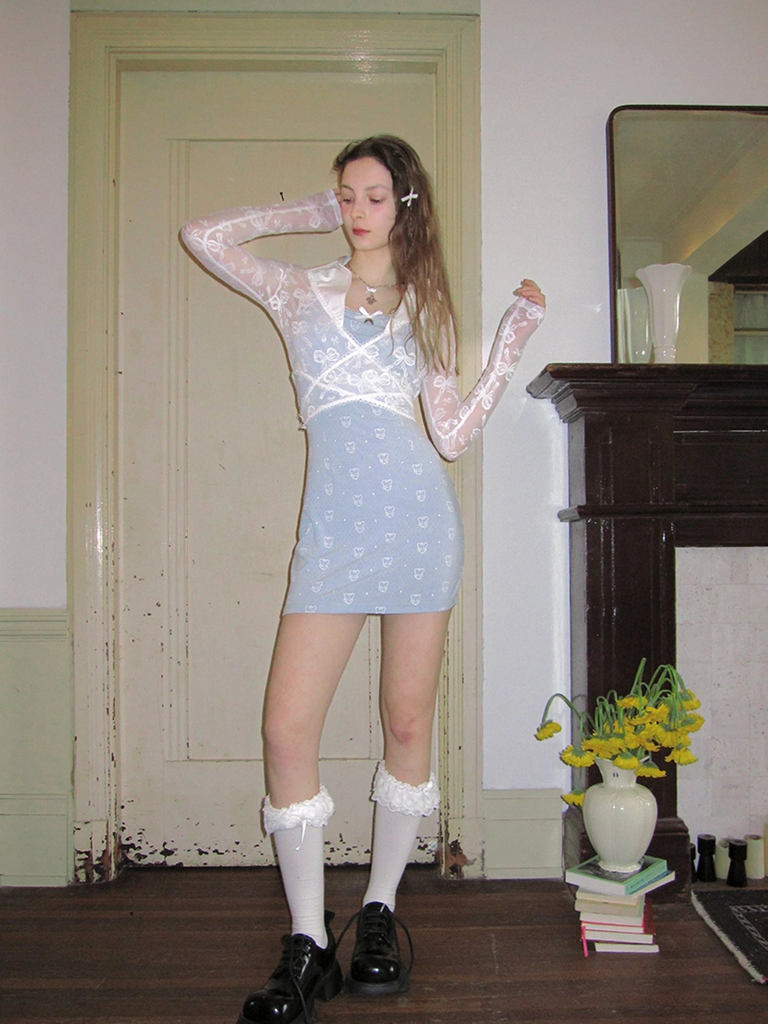 Winged Polka Dot Bow Strap Cami Dress With Detachable Wings