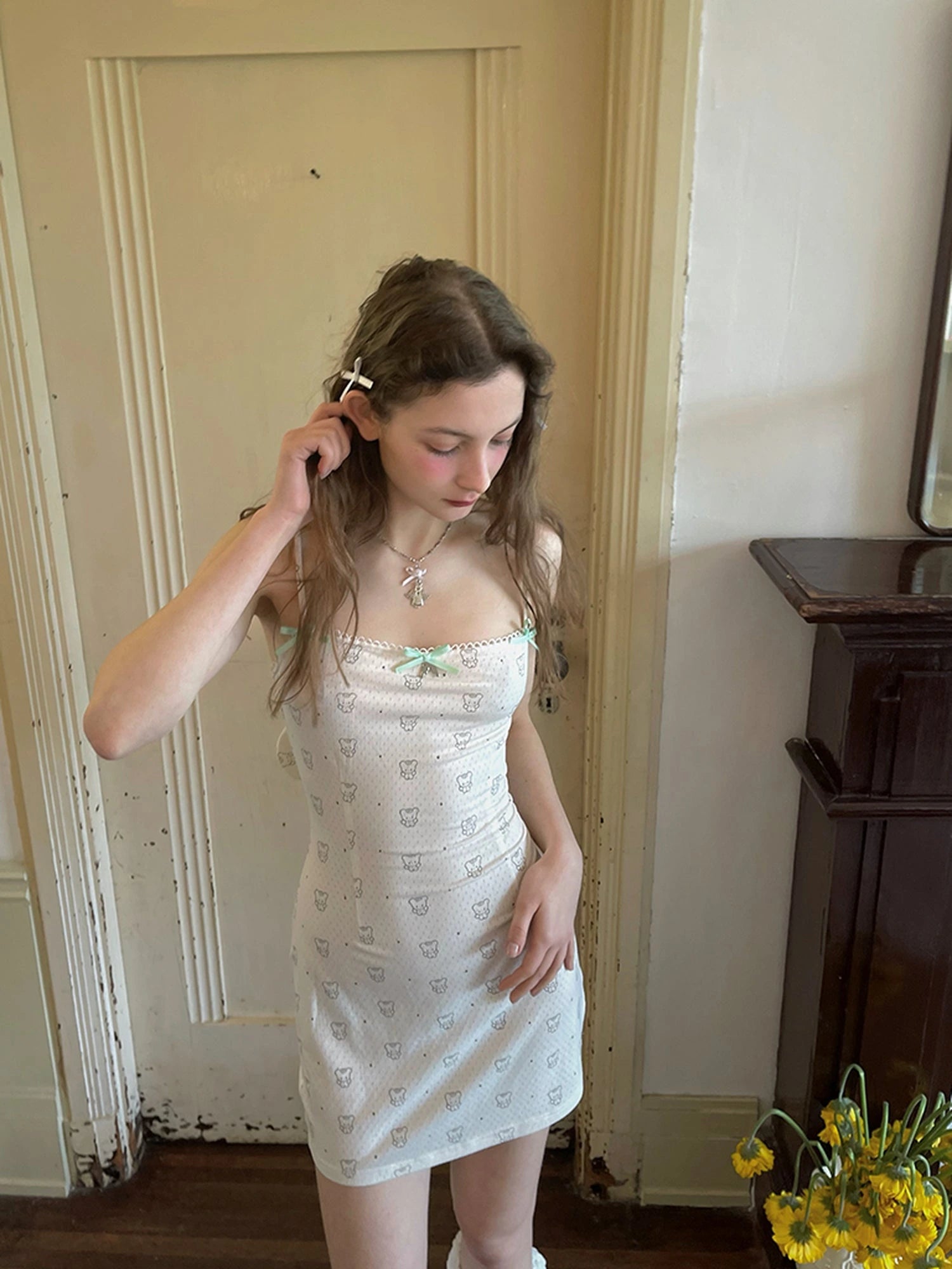 Winged Polka Dot Bow Strap Cami Dress With Detachable Wings