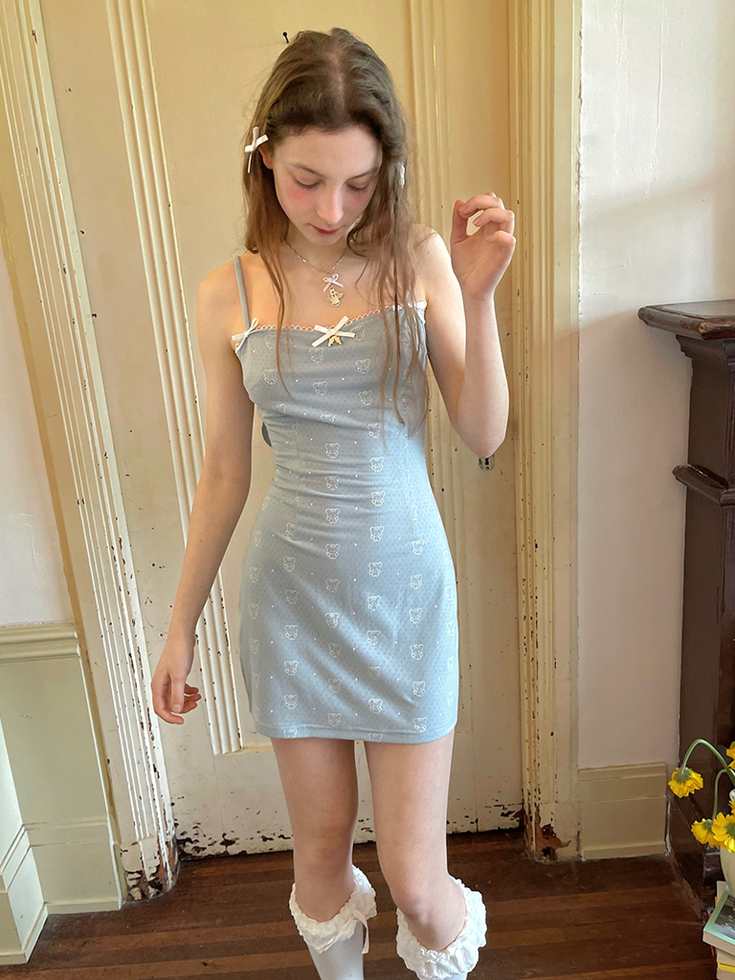 Daytoday Winged Polka Dot Bow Strap Cami Dress With Detachable Wings