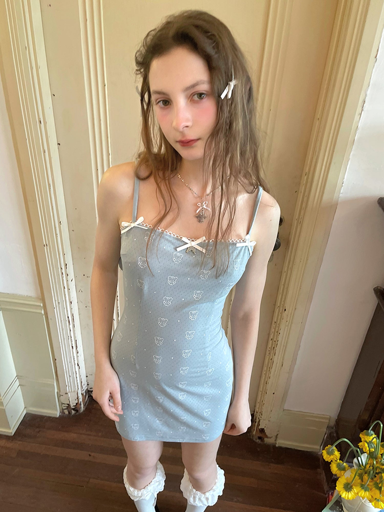 Daytoday Winged Polka Dot Bow Strap Cami Dress With Detachable Wings