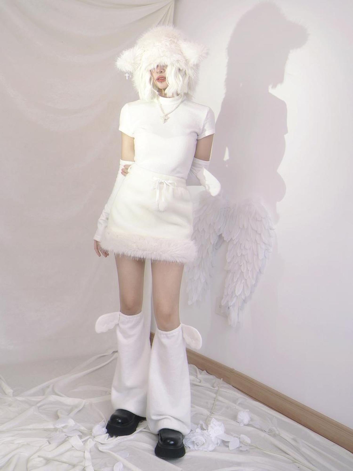 Daytoday Wool Blend Bow Skirt With Puff Ball Trim