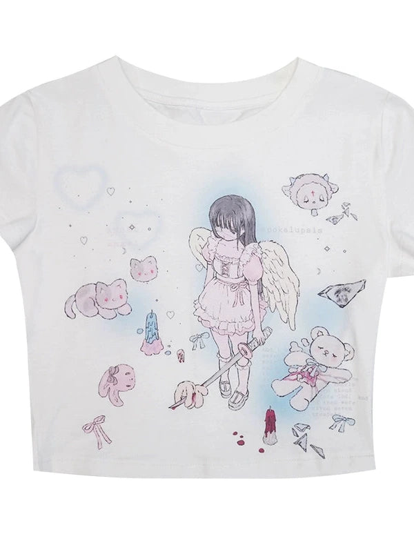 Youth Angel Print Fitted Tee