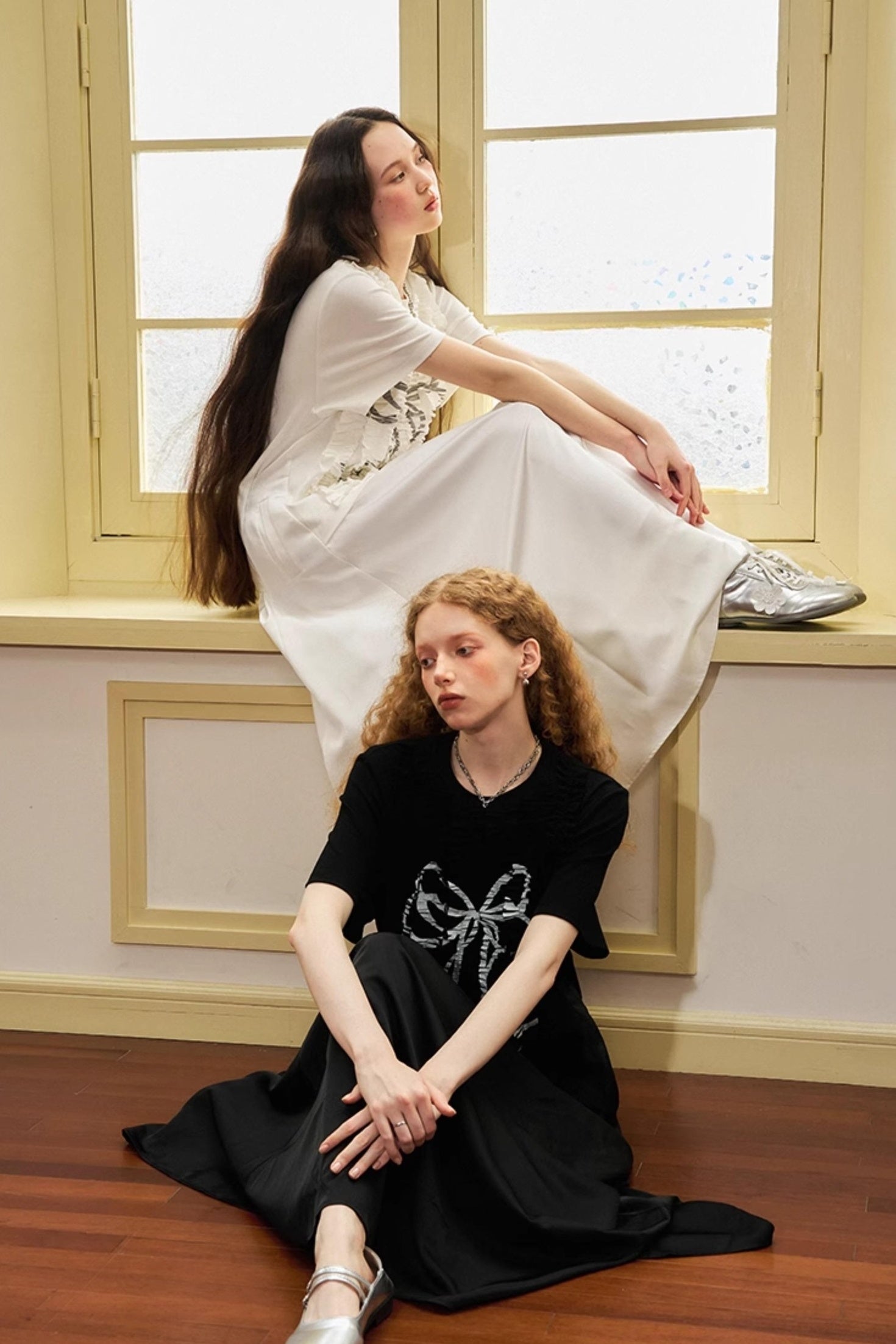 DIDDI MODA Deconstructed Bow Pleat Print Tee Dress