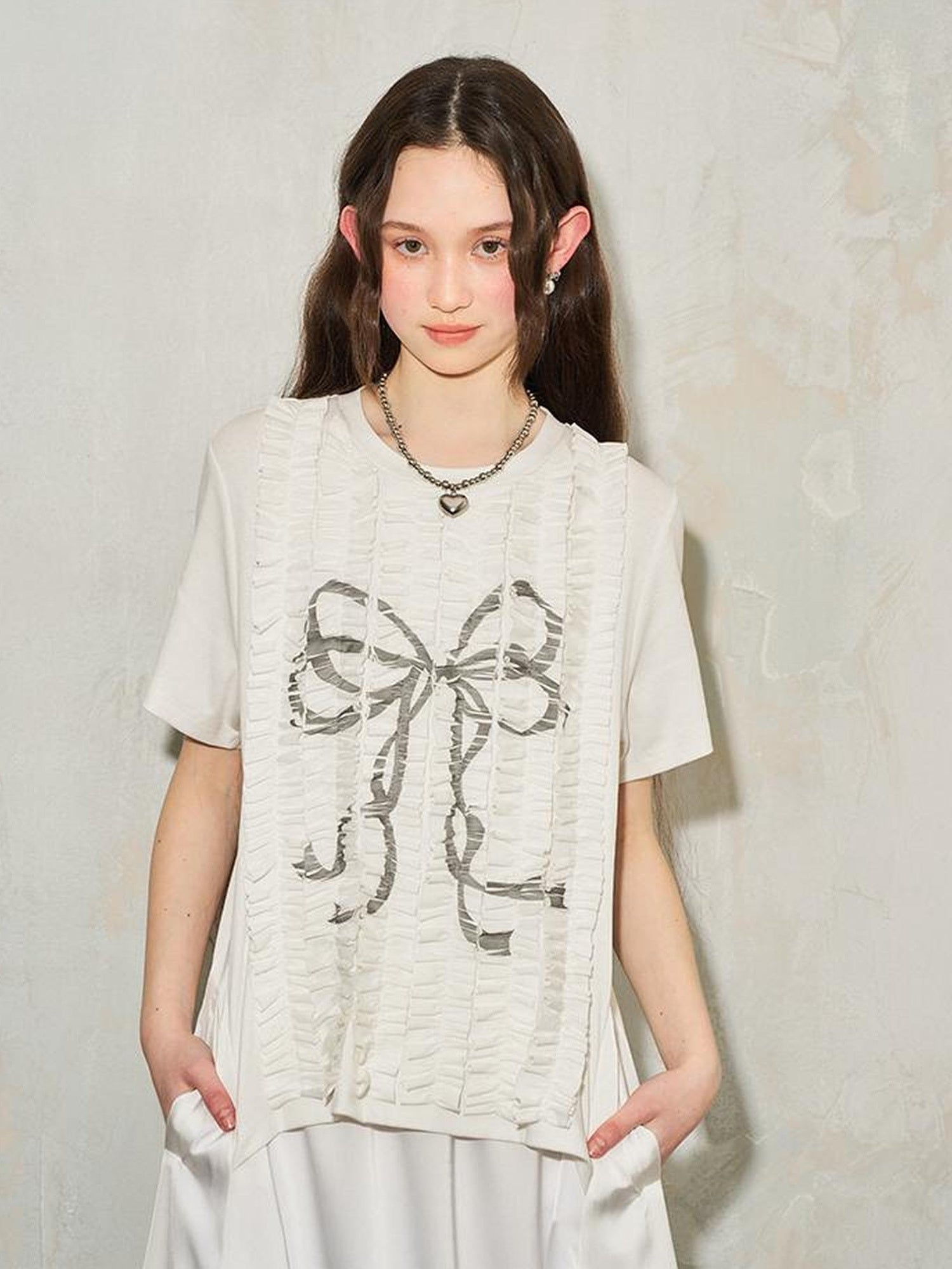 DIDDI MODA Deconstructed Bow Pleat Print Tee Dress