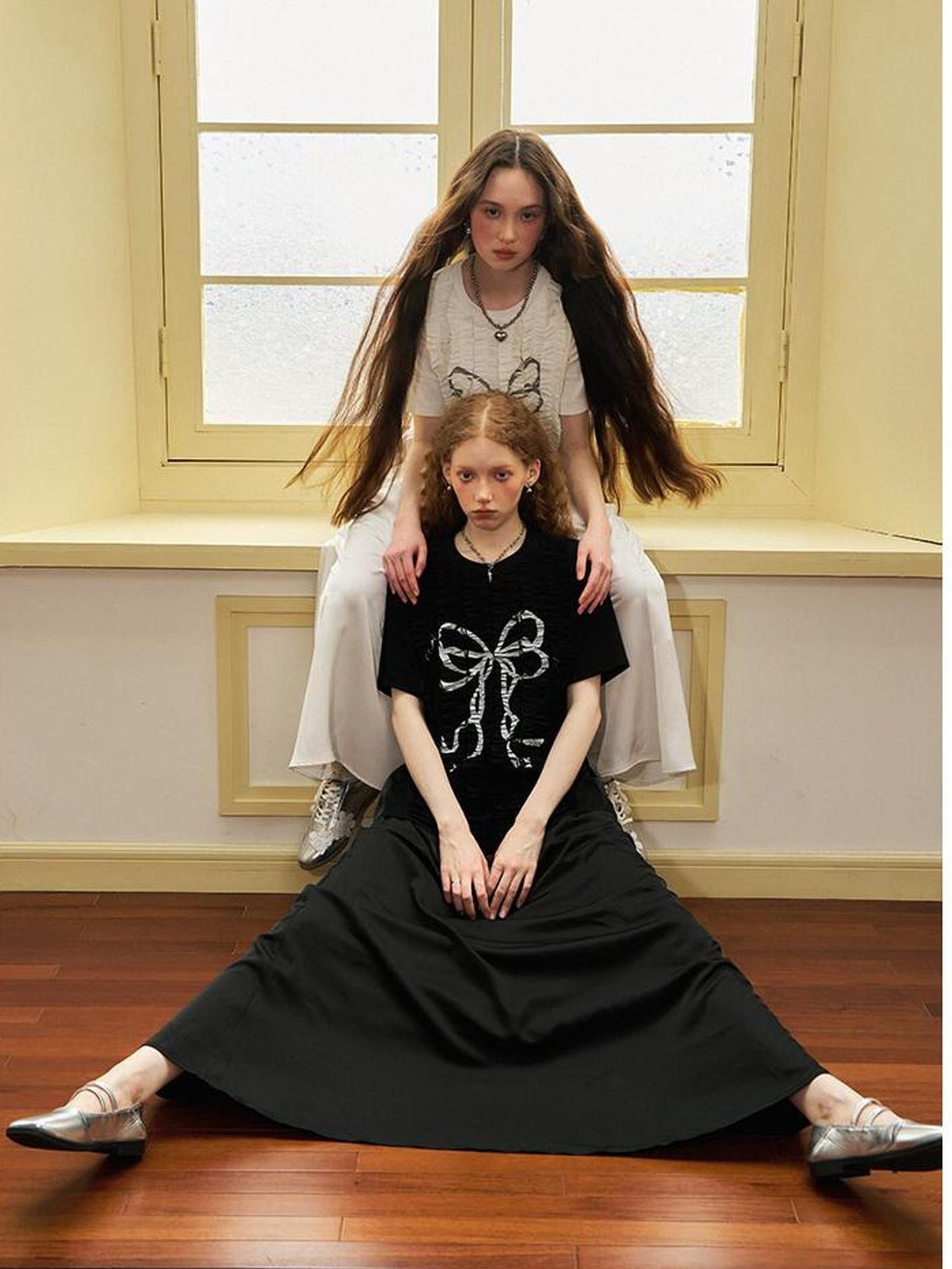 DIDDI MODA Deconstructed Bow Pleat Print Tee Dress